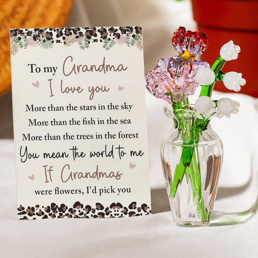 I Love You Gift For Her Grandma, Mom, Sister - Glass Flowers Bouquet With Custom Card