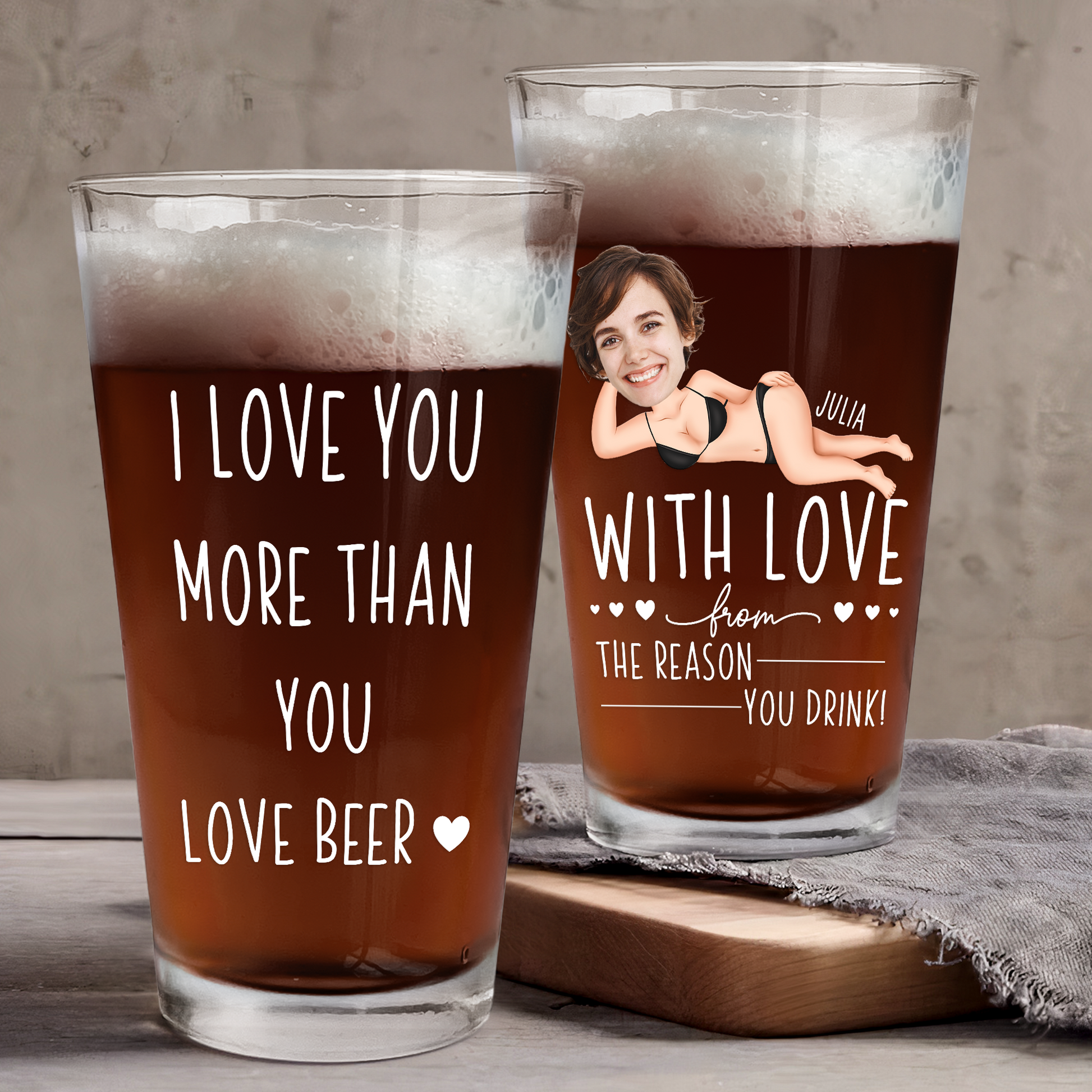 I Love You More Than You Love Beer Anniversary Gifts - Personalized Photo Beer Glass