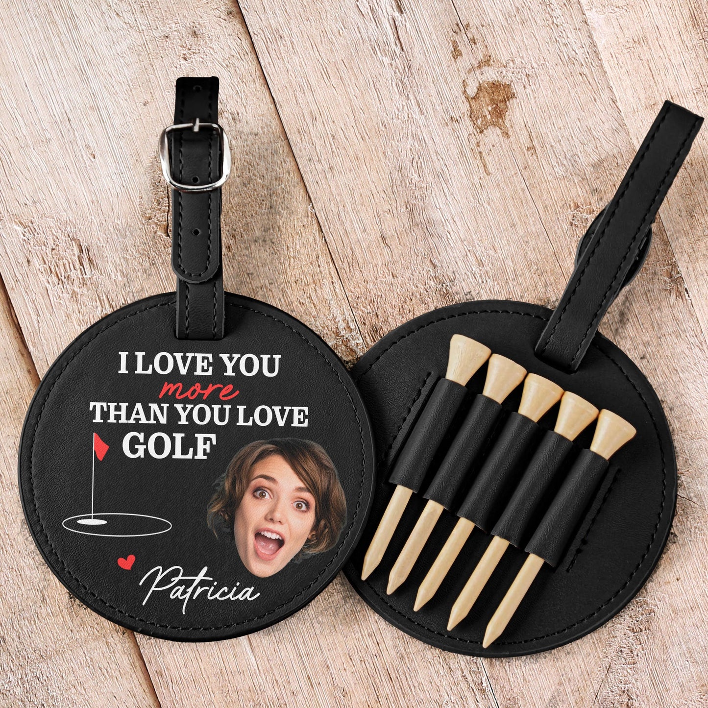 I Love You More Than You Love Golf - Personalized Photo Leather Golf Bag Tag
