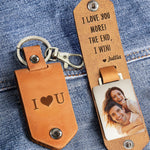 I Love You More! - Personalized Leather Photo Keychain - Birthday Gifts For Men, Husband, Him