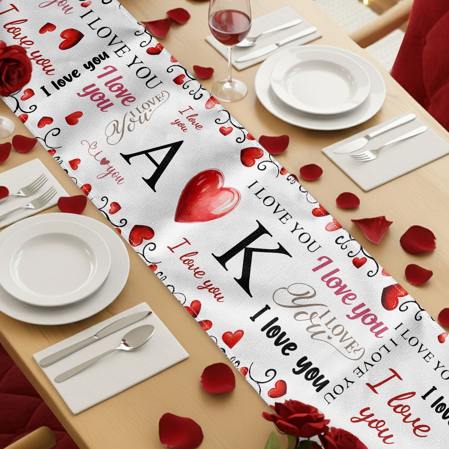I Love You Red Hearts Gift For Couple - Personalized Table Runner