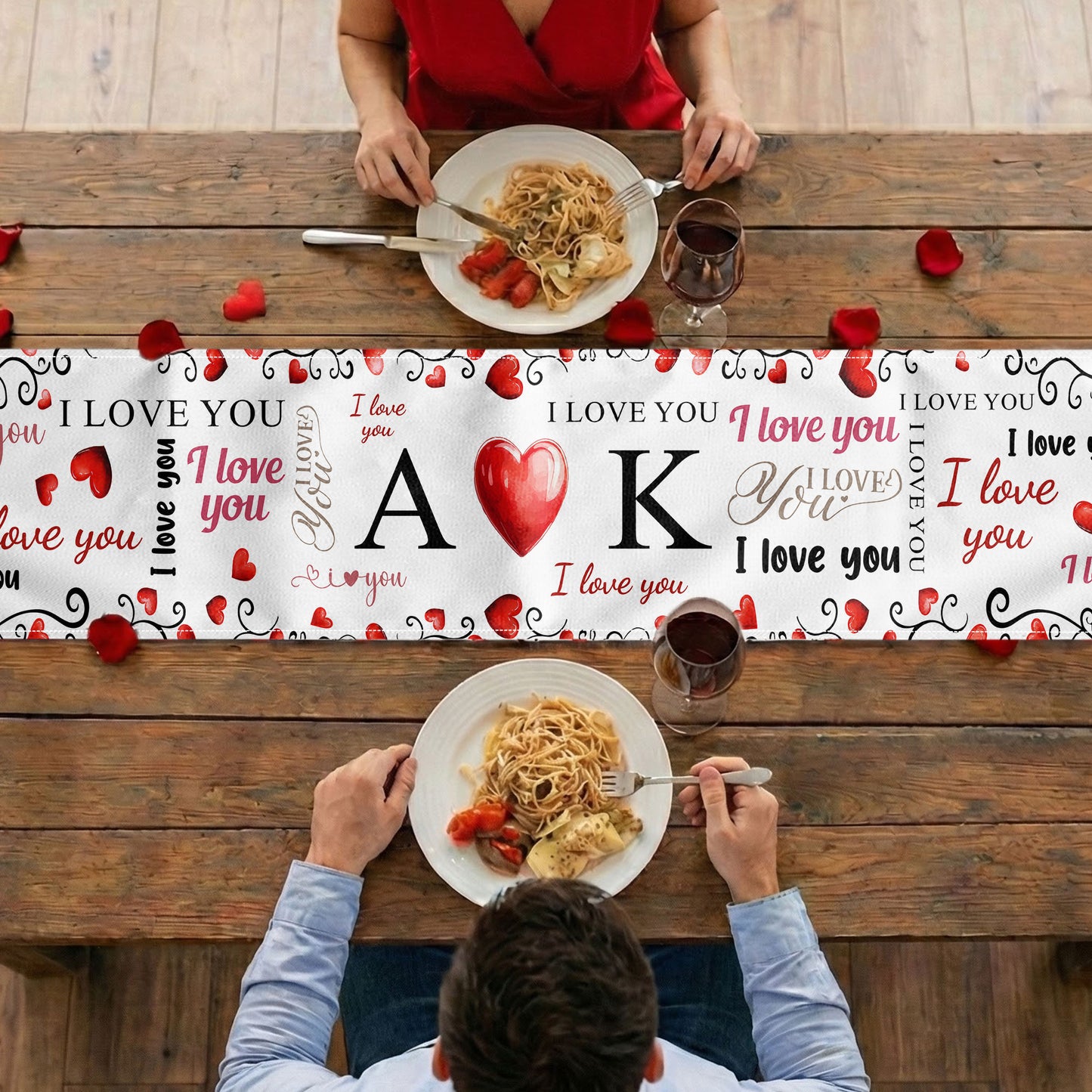 I Love You Red Hearts Gift For Couple - Personalized Table Runner