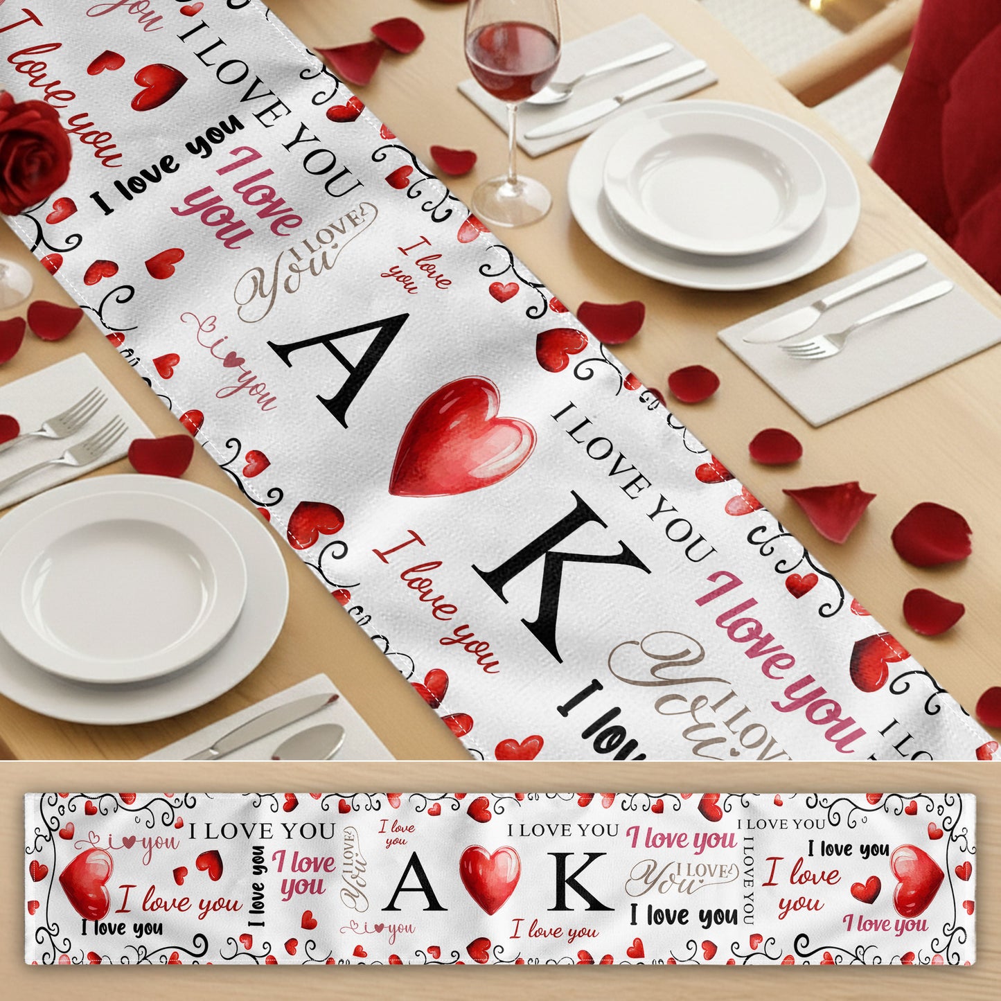 I Love You Red Hearts Gift For Couple - Personalized Table Runner