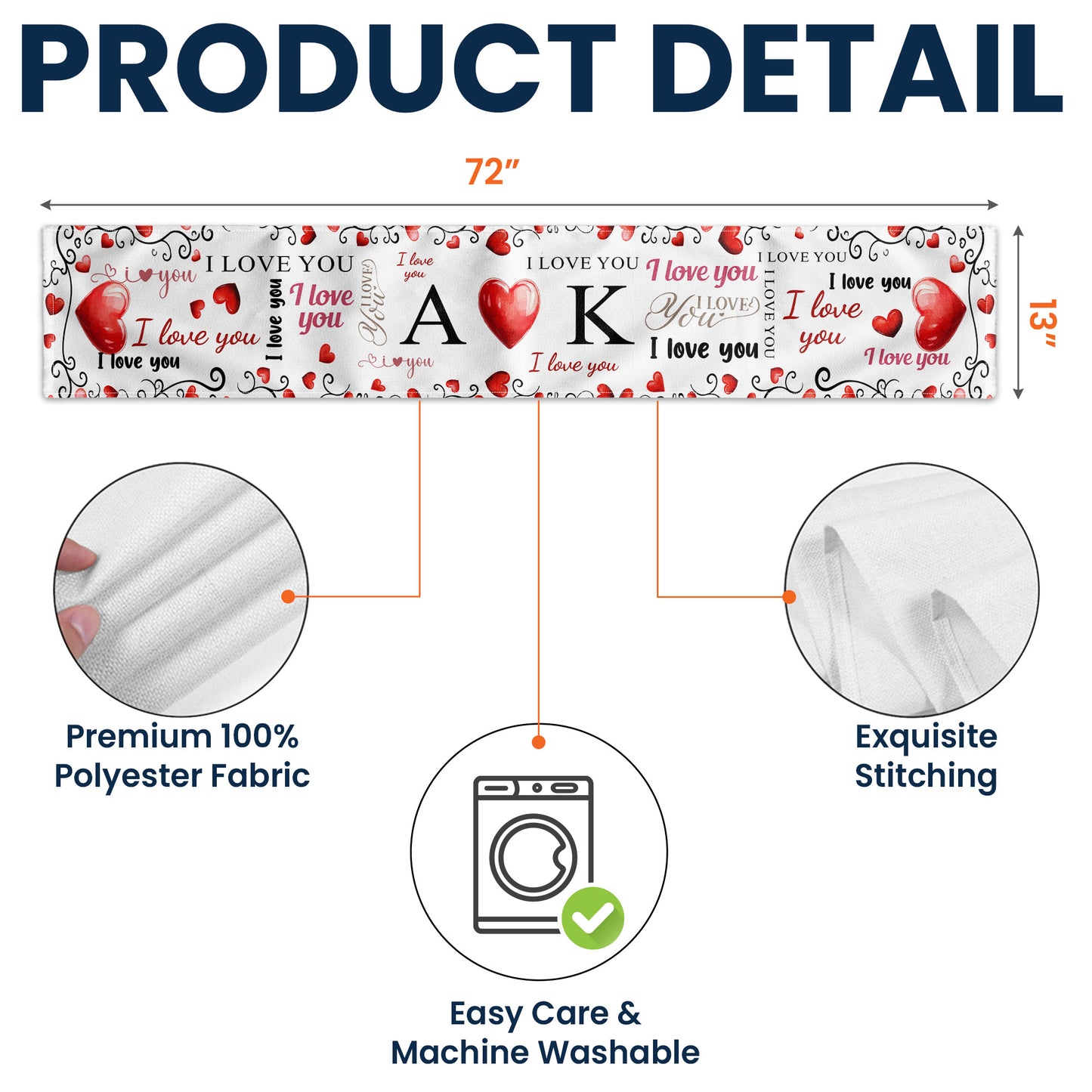 I Love You Red Hearts Gift For Couple - Personalized Table Runner