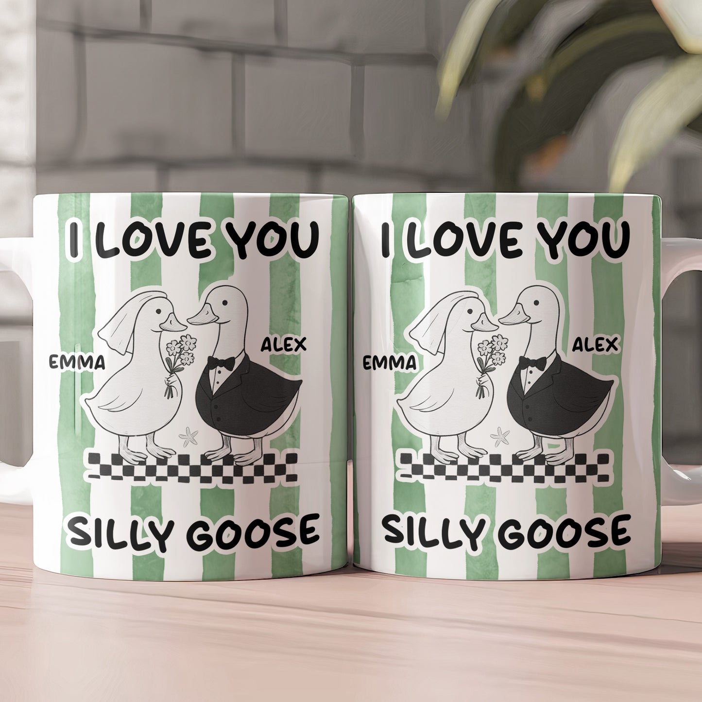 I Love You Silly Goose Couple Gifts Striped Mug - Personalized Mug