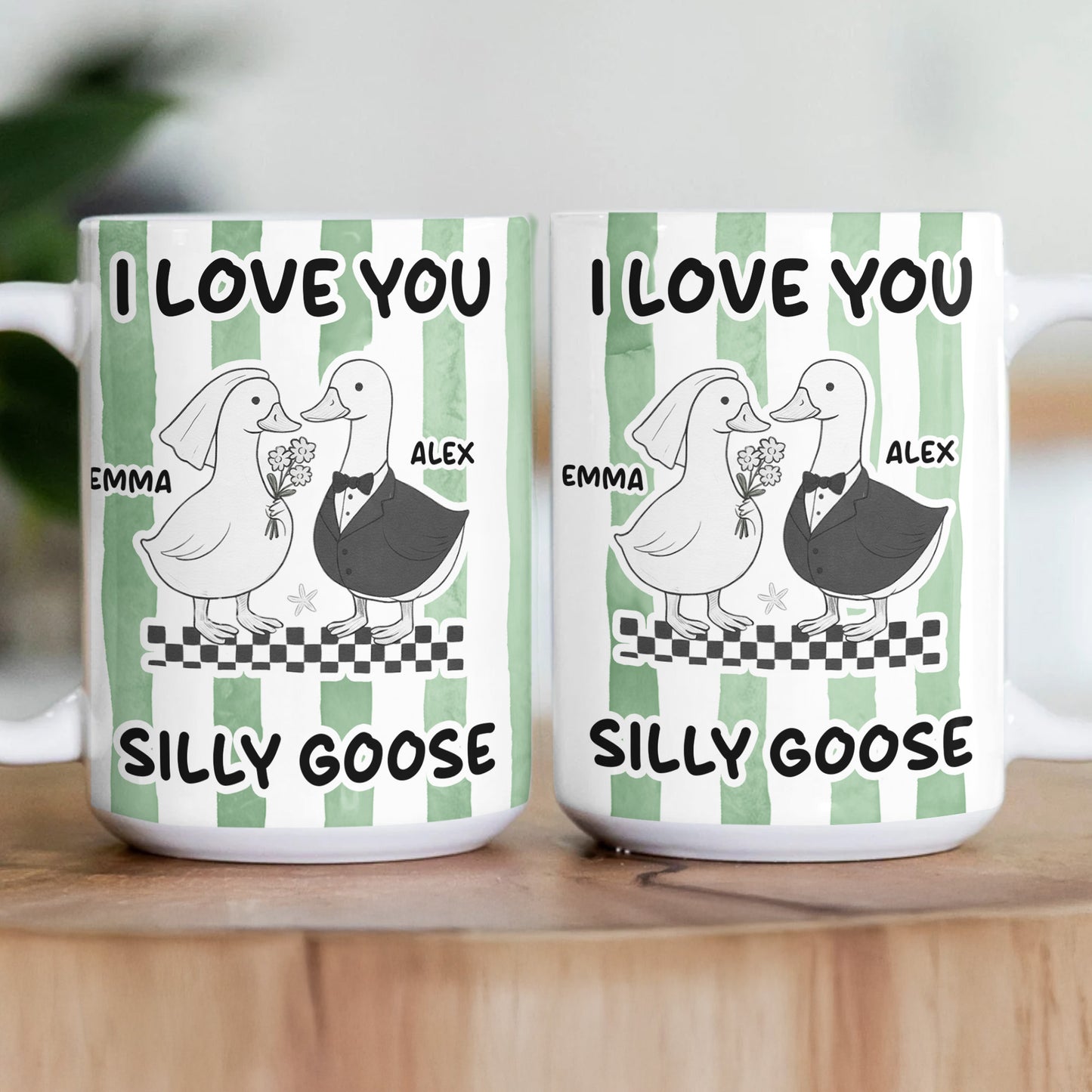 I Love You Silly Goose Couple Gifts Striped Mug - Personalized Mug
