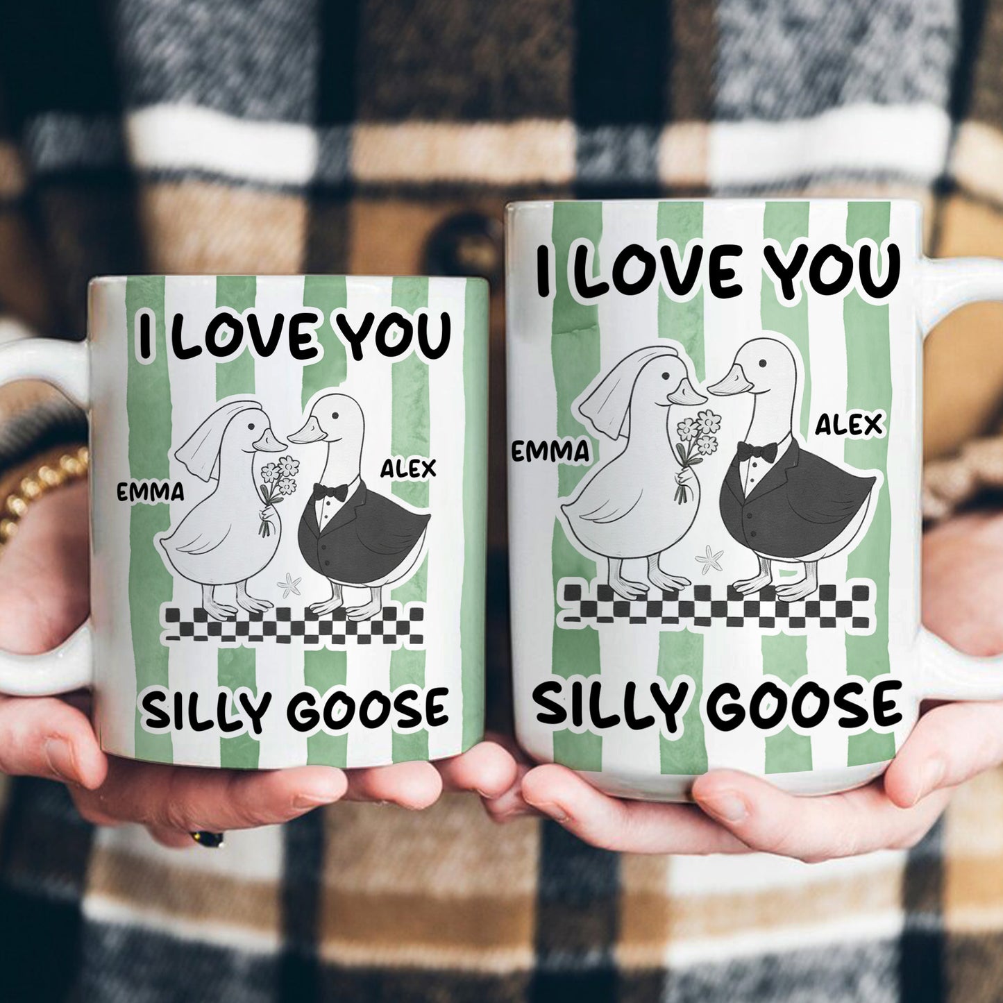 I Love You Silly Goose Couple Gifts Striped Mug - Personalized Mug