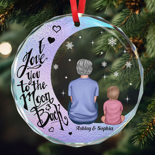 I Love You To The Moon And Back Christmas Hologram Style Ornament - Personalized  Glass Ornament