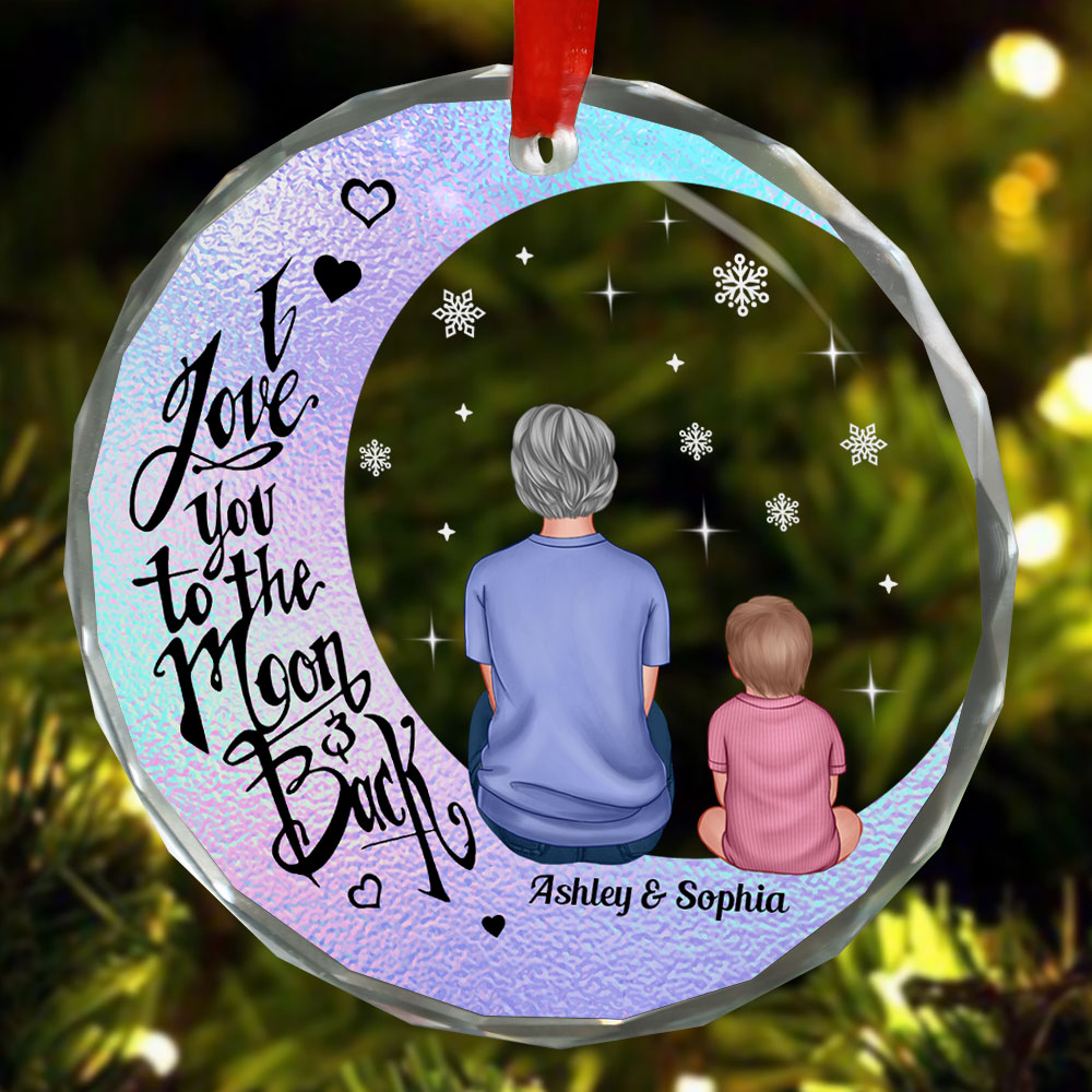 I Love You To The Moon And Back Christmas Hologram Style Ornament - Personalized  Glass Ornament