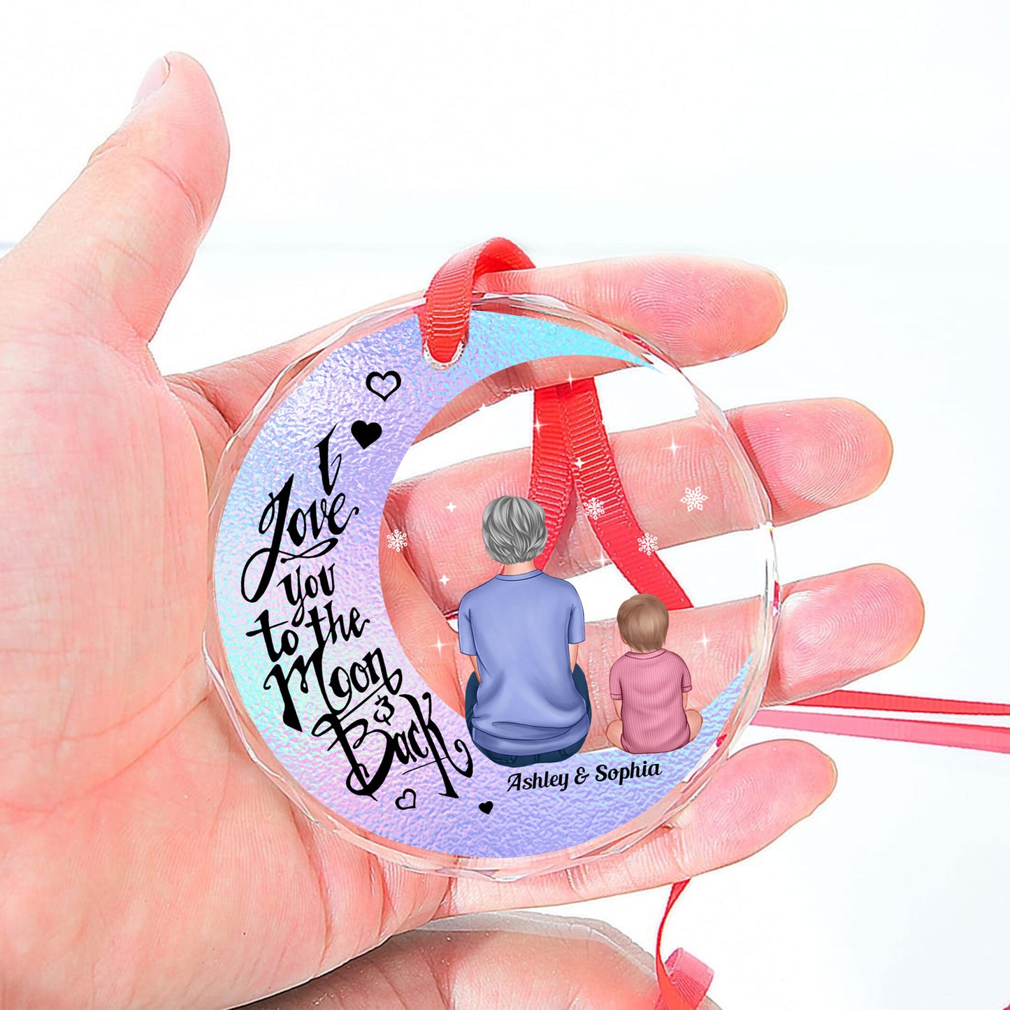 I Love You To The Moon And Back Christmas Hologram Style Ornament - Personalized  Glass Ornament