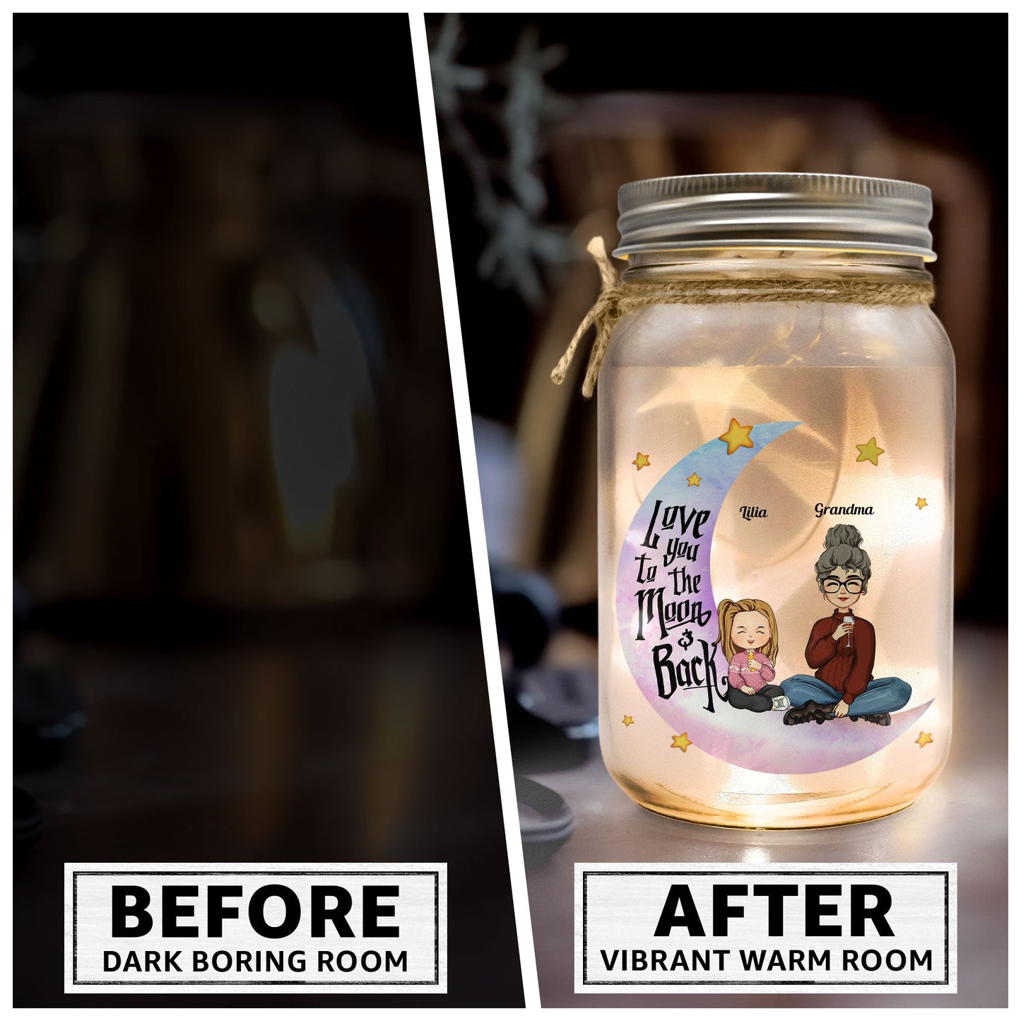 I Love You To The Moon And Back Kid - Personalized Mason Jar Light
