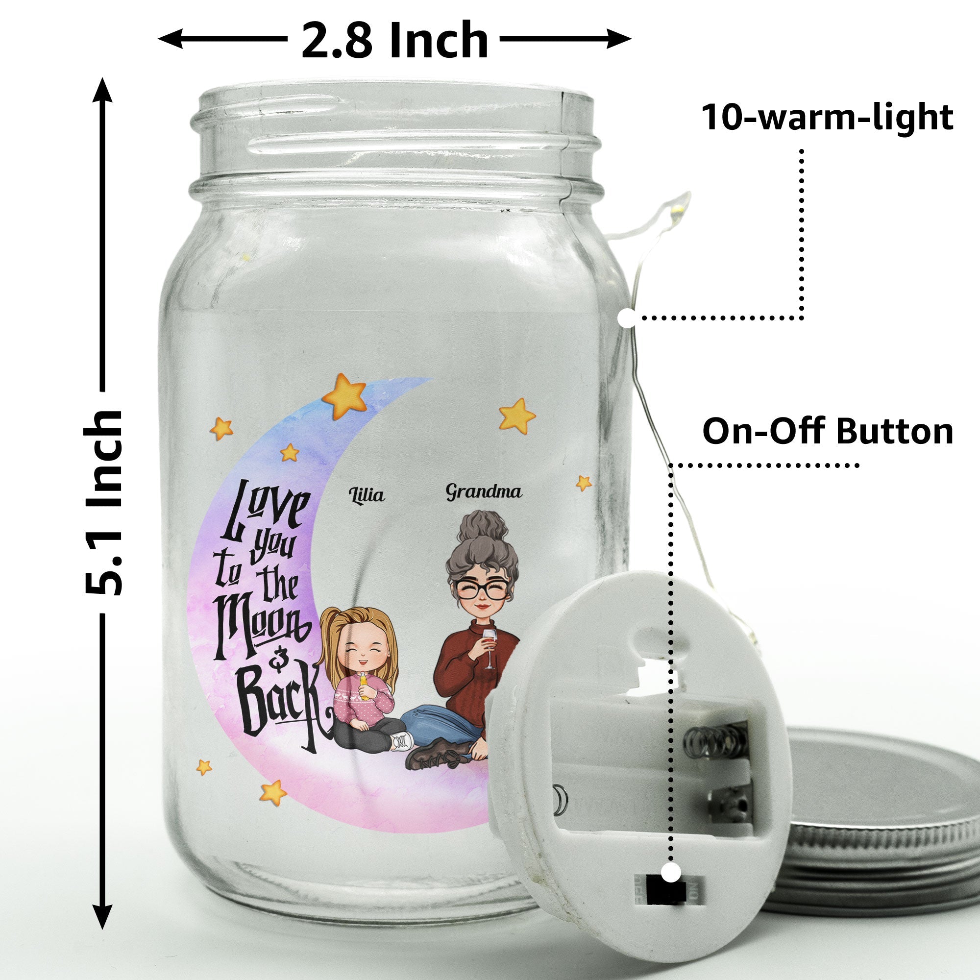 I Love You To The Moon And Back Kid - Personalized Mason Jar Light