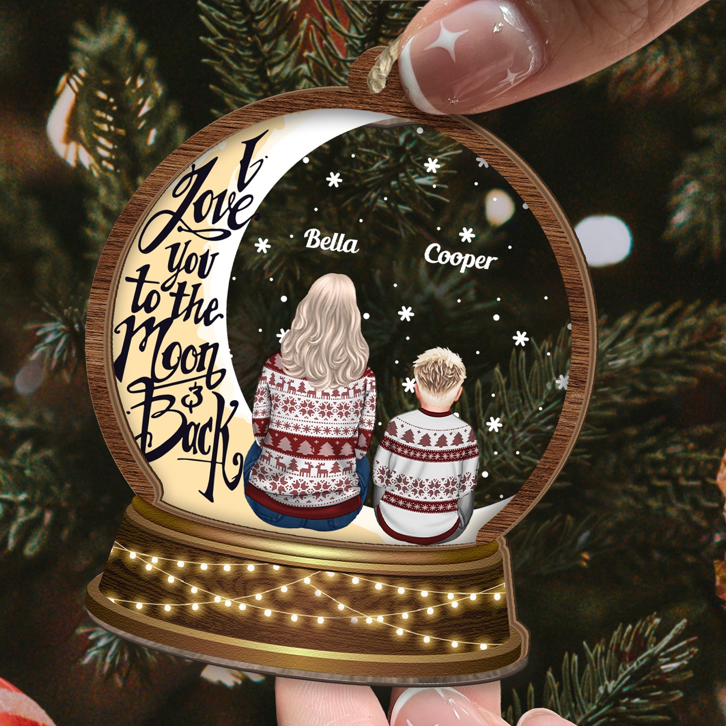 I Love You To The Moon And Back - Personalized Wood And Acrylic Ornament