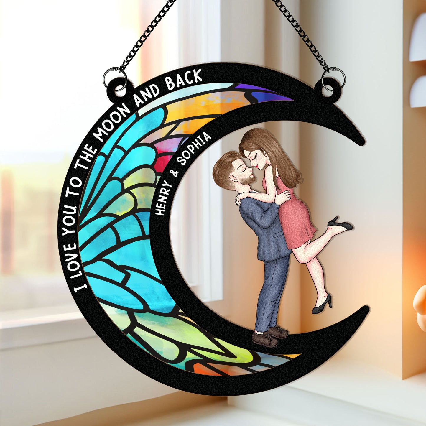 I Love You To The Moon & Back - Personalized Window Hanging Suncatcher Ornament