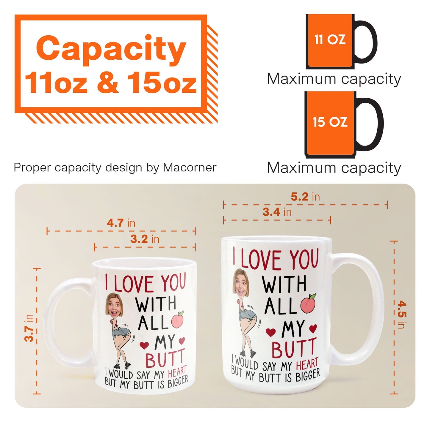 I Love You With All My Butt - Personalized Photo Mug