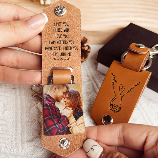 I Love You, I Am Keeping You - Personalized Leather Photo Keychain