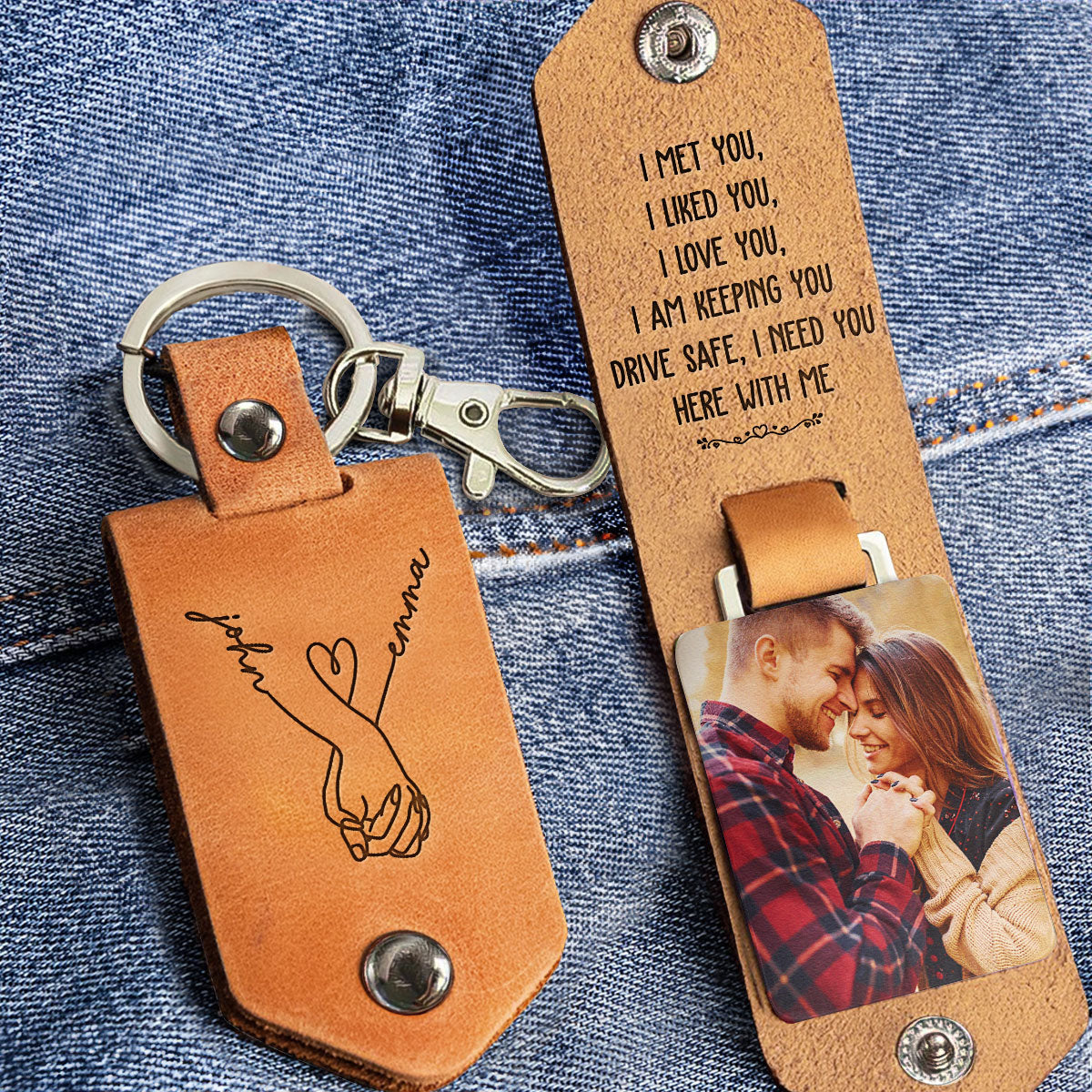 I Love You, I Am Keeping You - Personalized Leather Photo Keychain