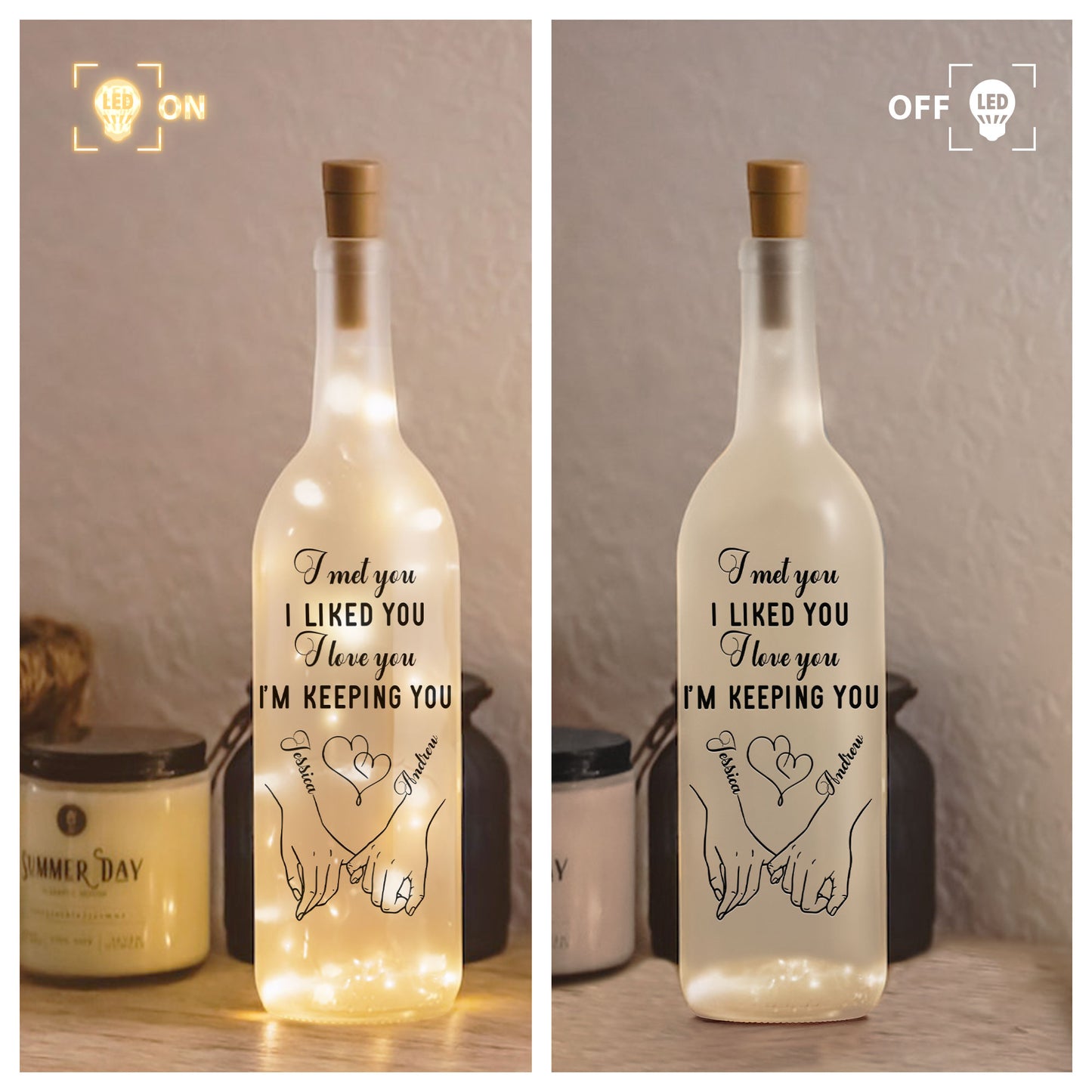 I Met You I Liked You I Love You Couple Anniversary Gift - Personalized Bottle Lamp