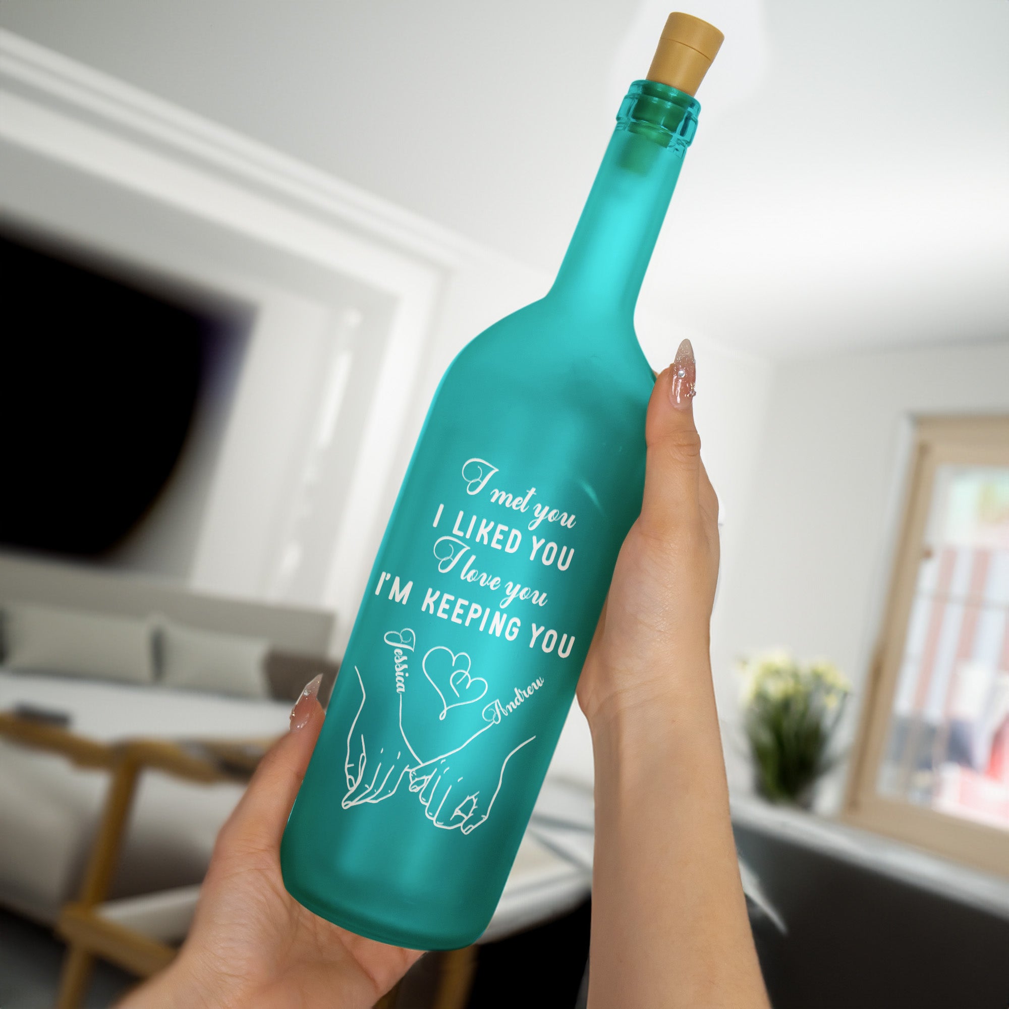I Met You I Liked You I Love You Couple Anniversary Gift - Personalized Bottle Lamp