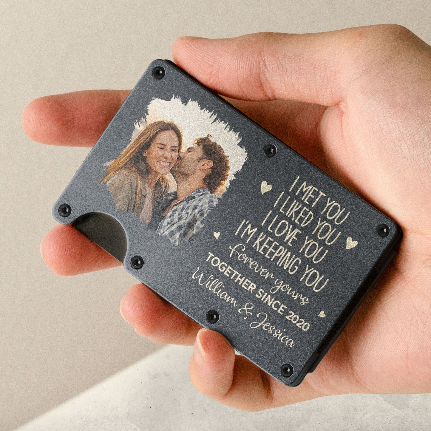 I Met You I Liked You I Love You - Personalized Photo Metal Card Holder