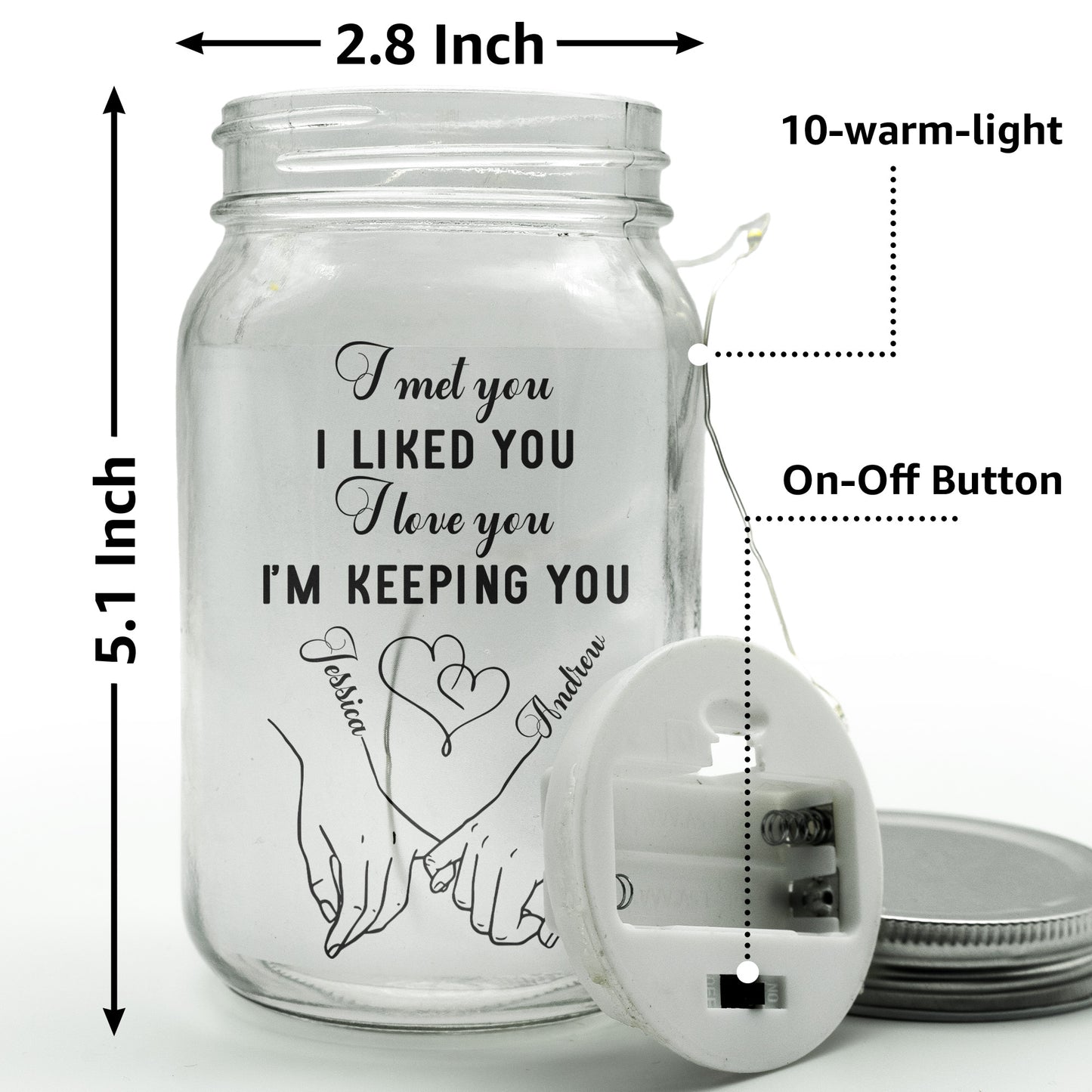 I Met You Liked You Love You Custom Name & Calendar - Personalized Mason Jar Light