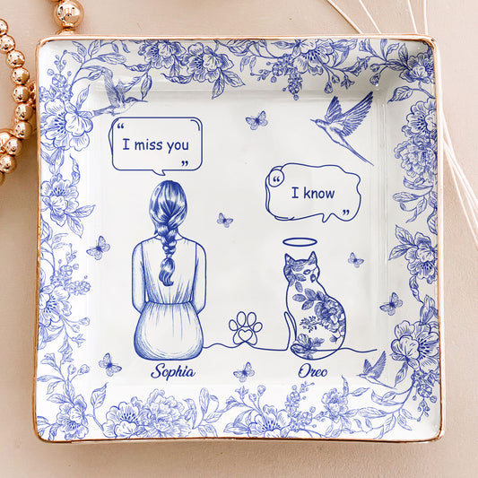 I Miss You Memorial Dog Cat Toile De Jouy - Personalized Jewelry Dish