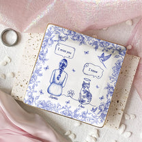 I Miss You Memorial Dog Cat Toile De Jouy - Personalized Jewelry Dish