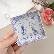 I Miss You Memorial Dog Cat Toile De Jouy - Personalized Jewelry Dish