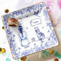 I Miss You Memorial Dog Cat Toile De Jouy - Personalized Jewelry Dish