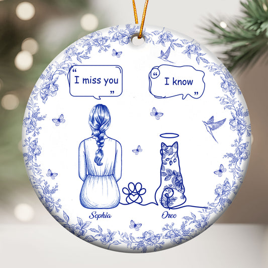 I Miss You Memorial Dog Cat Toile De Jouy Pet Loss - Personalized Ceramic Ornament