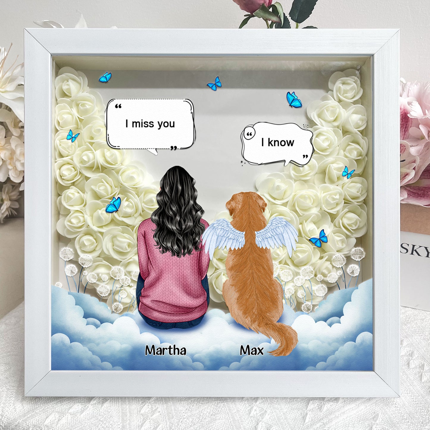 I Miss You Memorial Pet - Personalized Flower Shadow Box