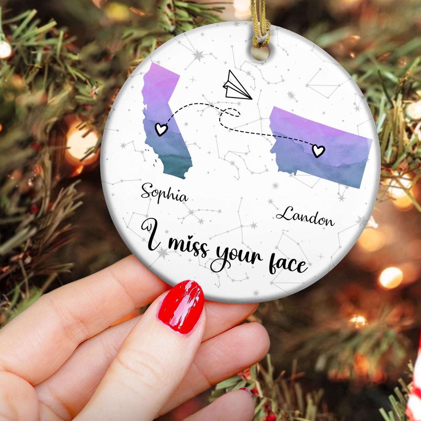 I Miss Your Face Custom Multi States Long Distance Relationship - Personalized Ceramic Ornament