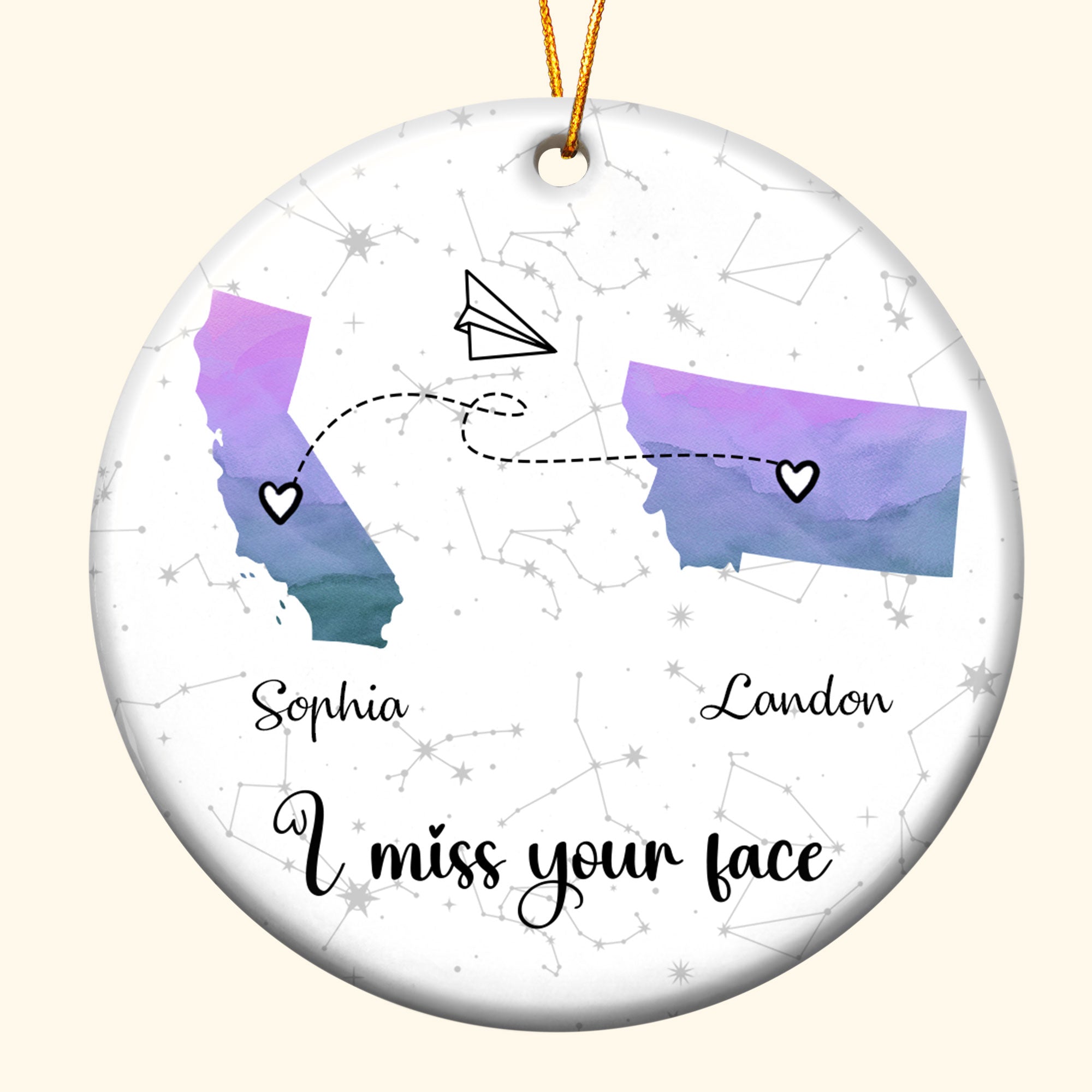 I Miss Your Face Custom Multi States Long Distance Relationship - Personalized Ceramic Ornament