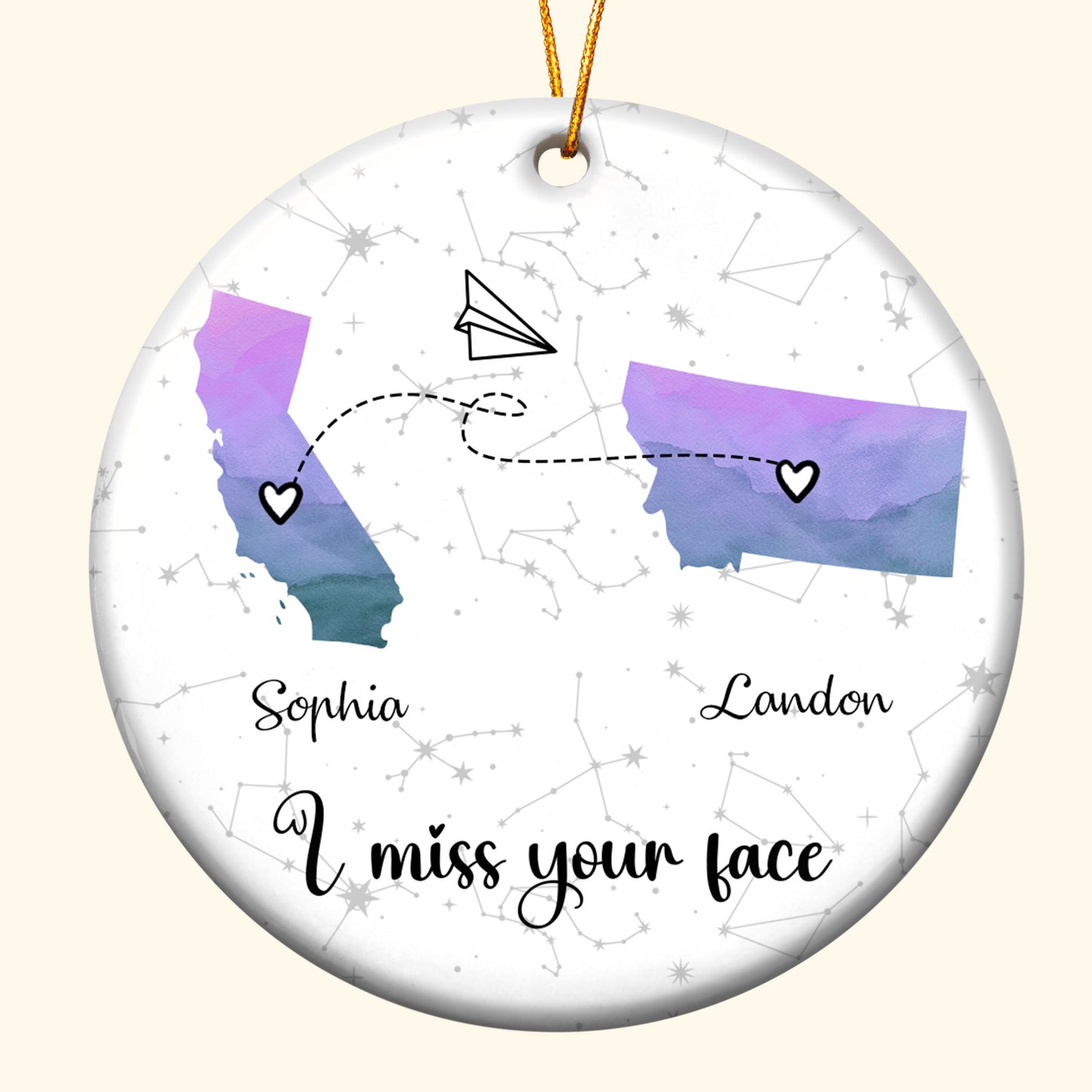 I Miss Your Face Custom Multi States Long Distance Relationship - Personalized Ceramic Ornament