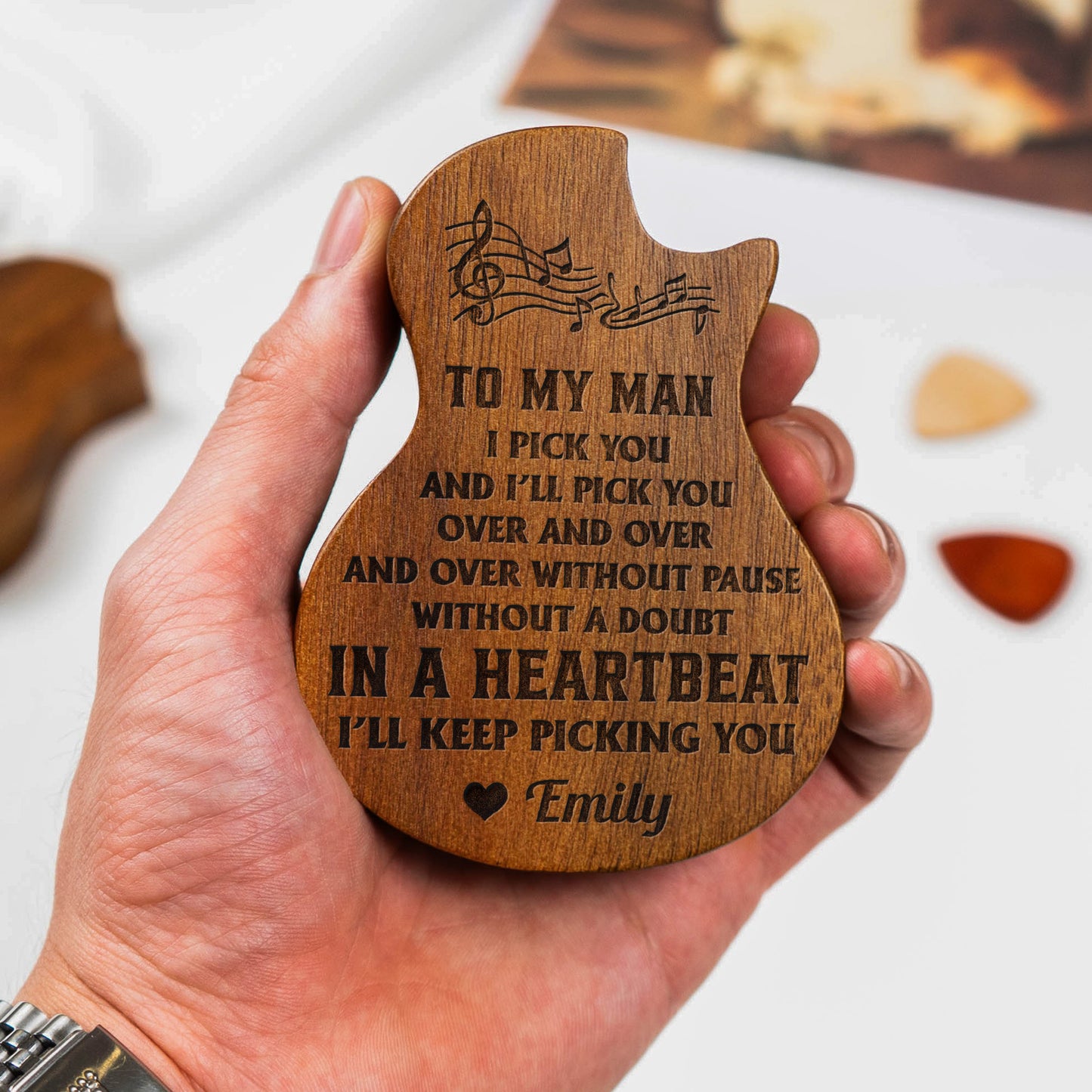 I Pick You And I'll Pick You - Personalized Wooden Guitar Pick Box