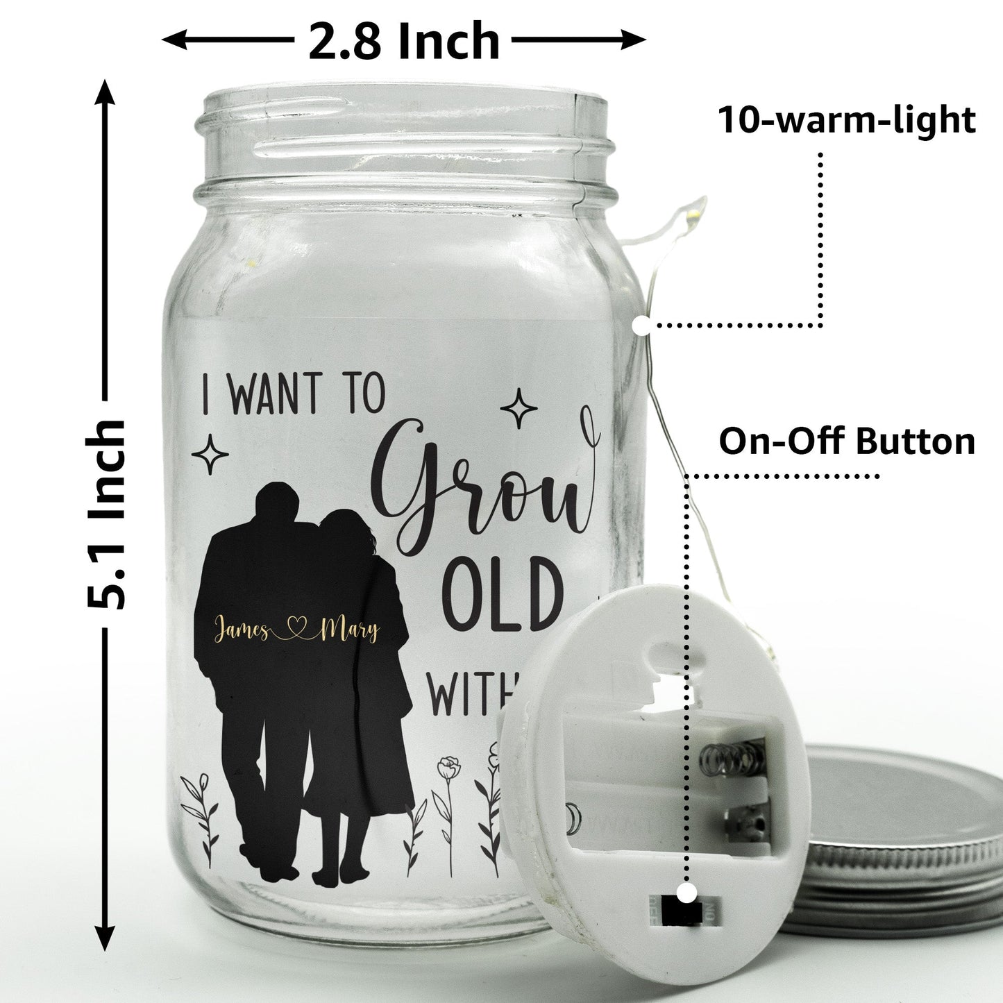 I Want To Grow Old With You - Personalized Mason Jar Light