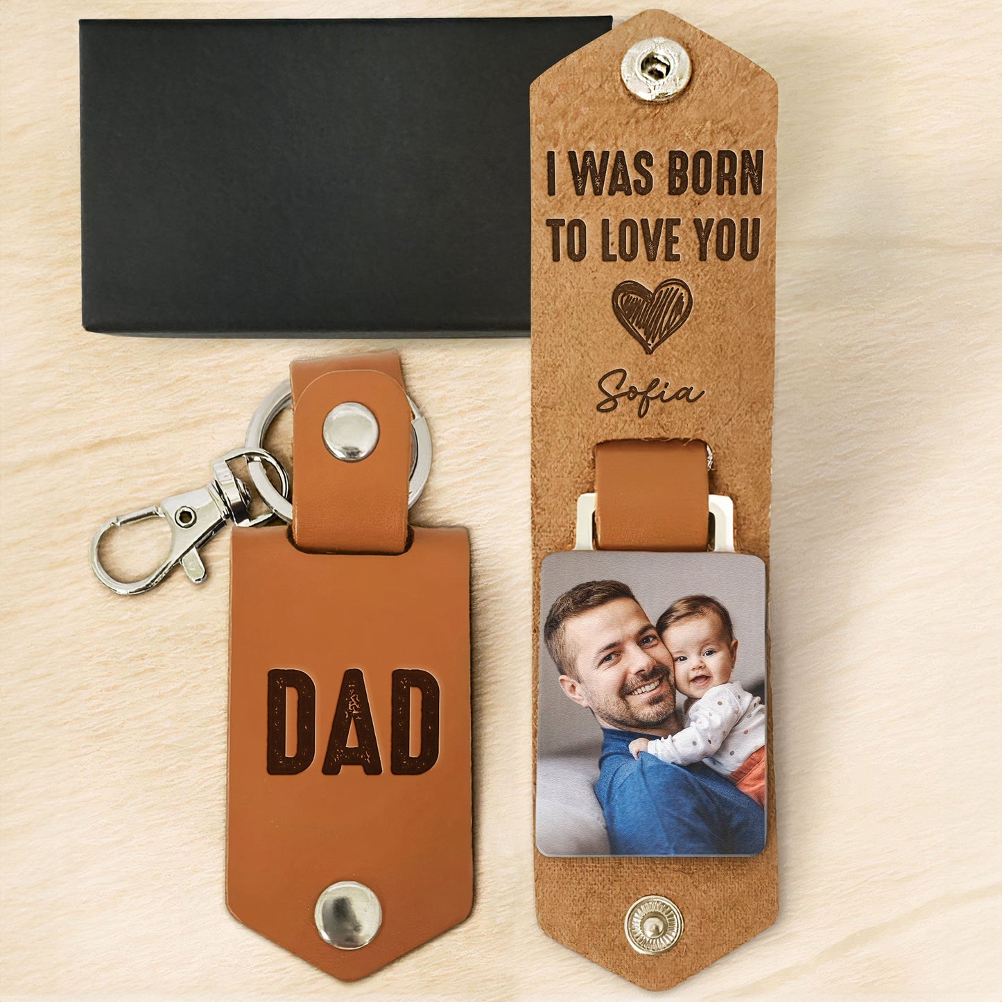 I Was Born To Love You - Personalized Leather Photo Keychain