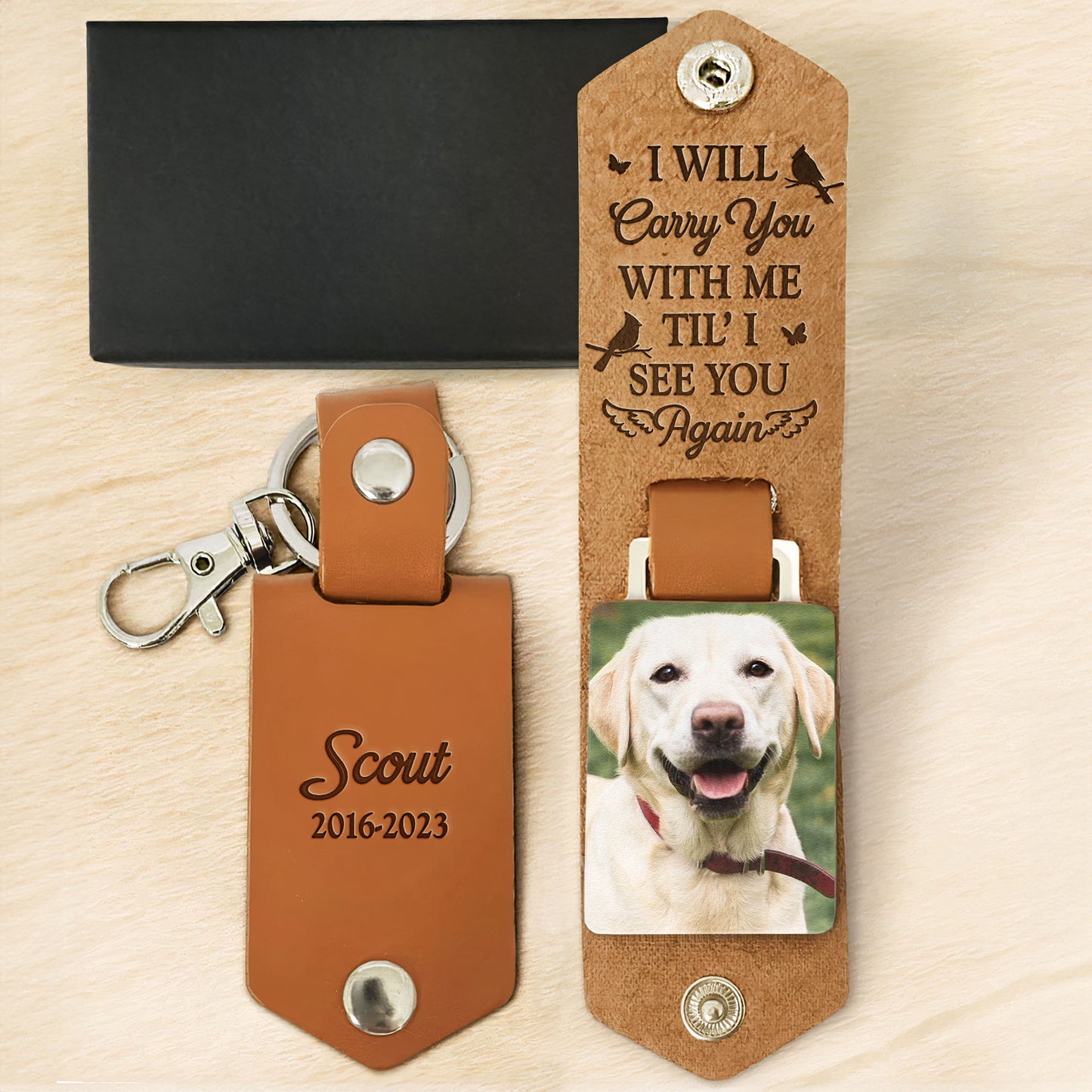 I Will Carry You With Me Memorial Pet - Personalized Leather Photo Keychain