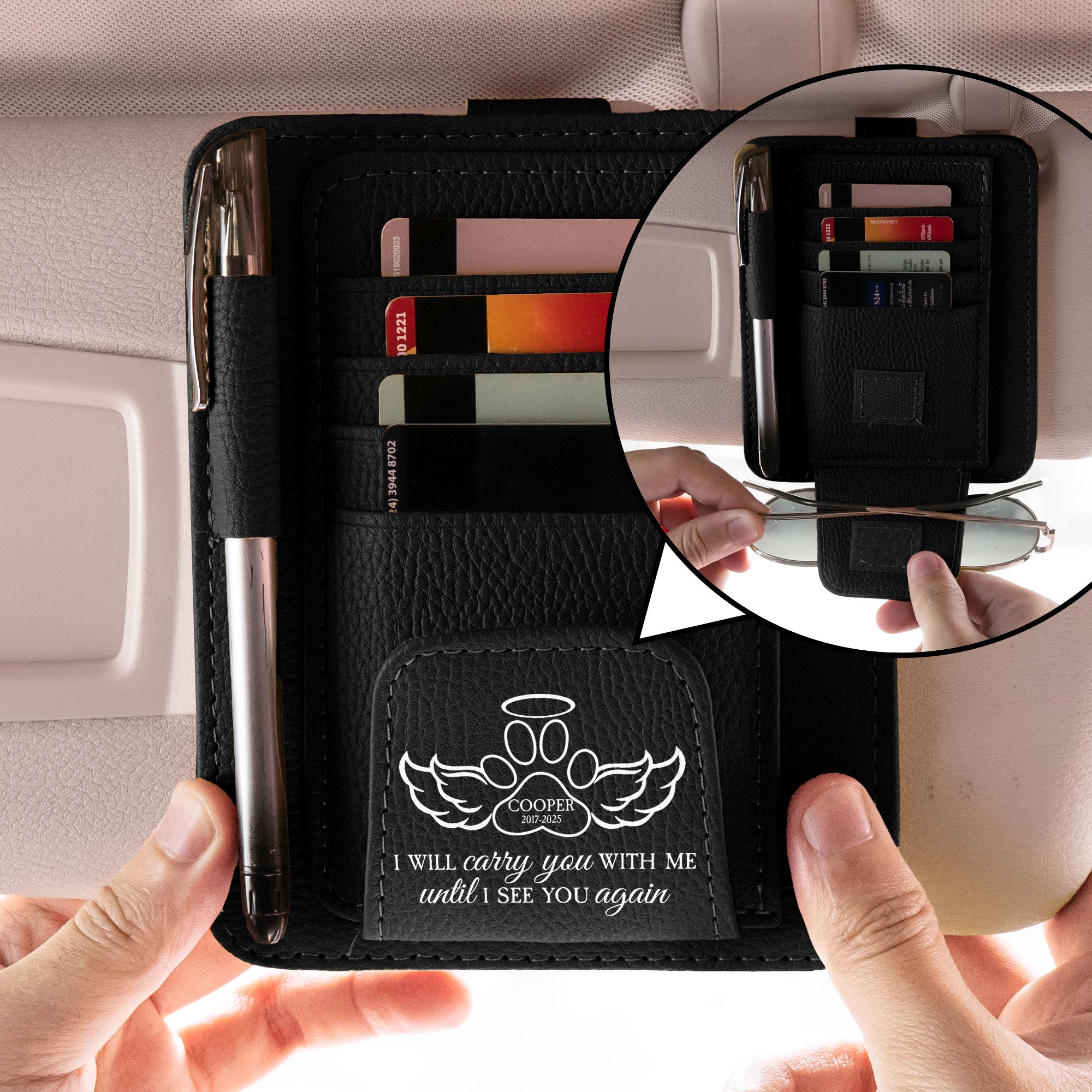 I Will Carry You With Me - Personalized Leather Car Visor Organizer