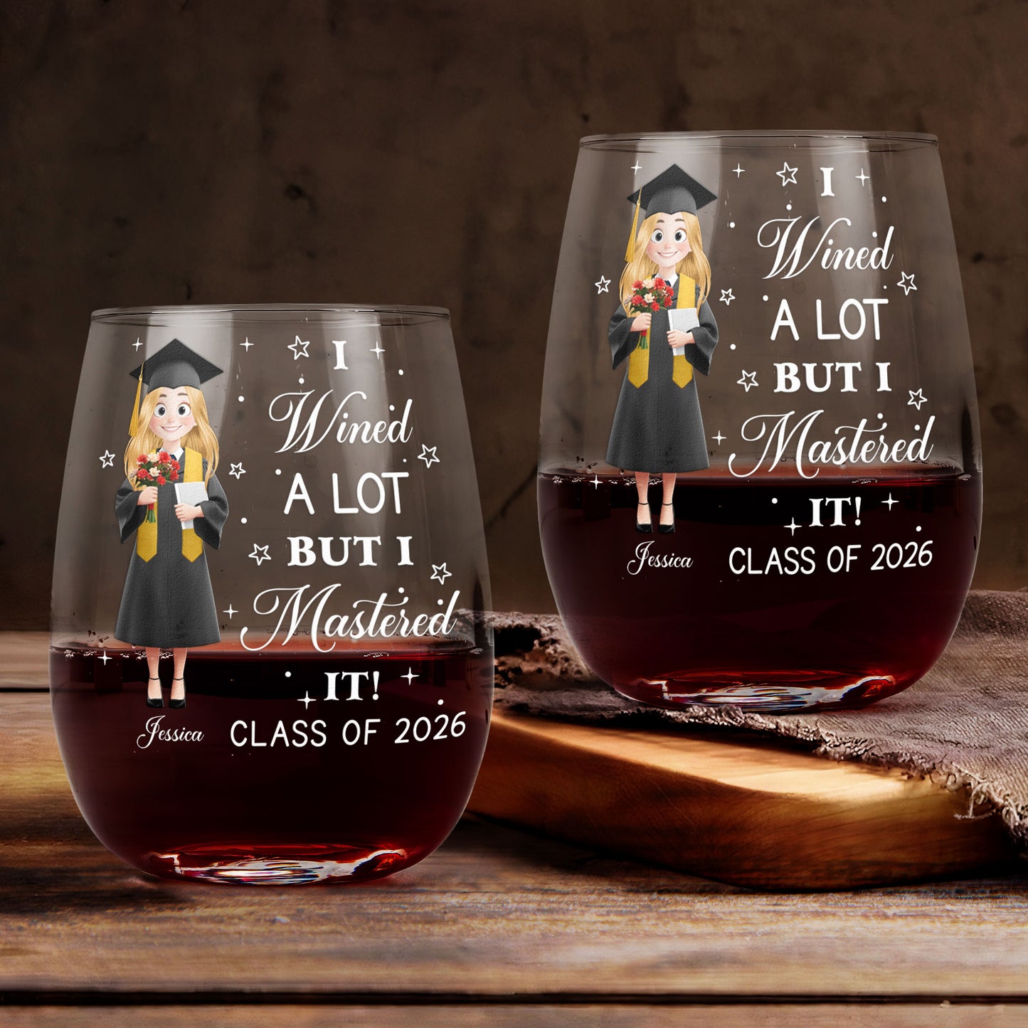 I Wined A Lot But I Mastered It Graduation Gift - Personalized Stemless Wine Glass