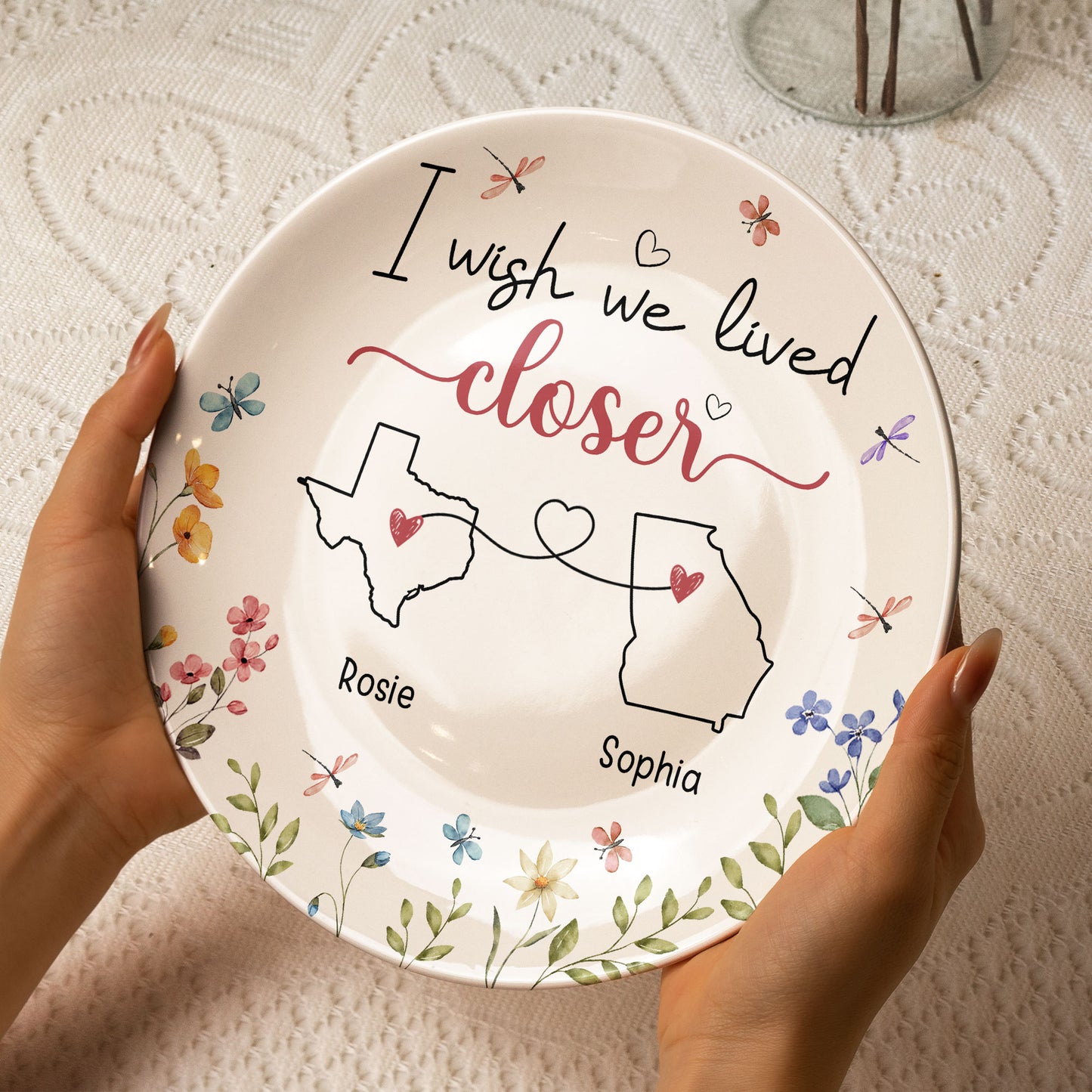 I Wish We Lived Closer Long Distance Relationship Gift - Personalized Ceramic Plate