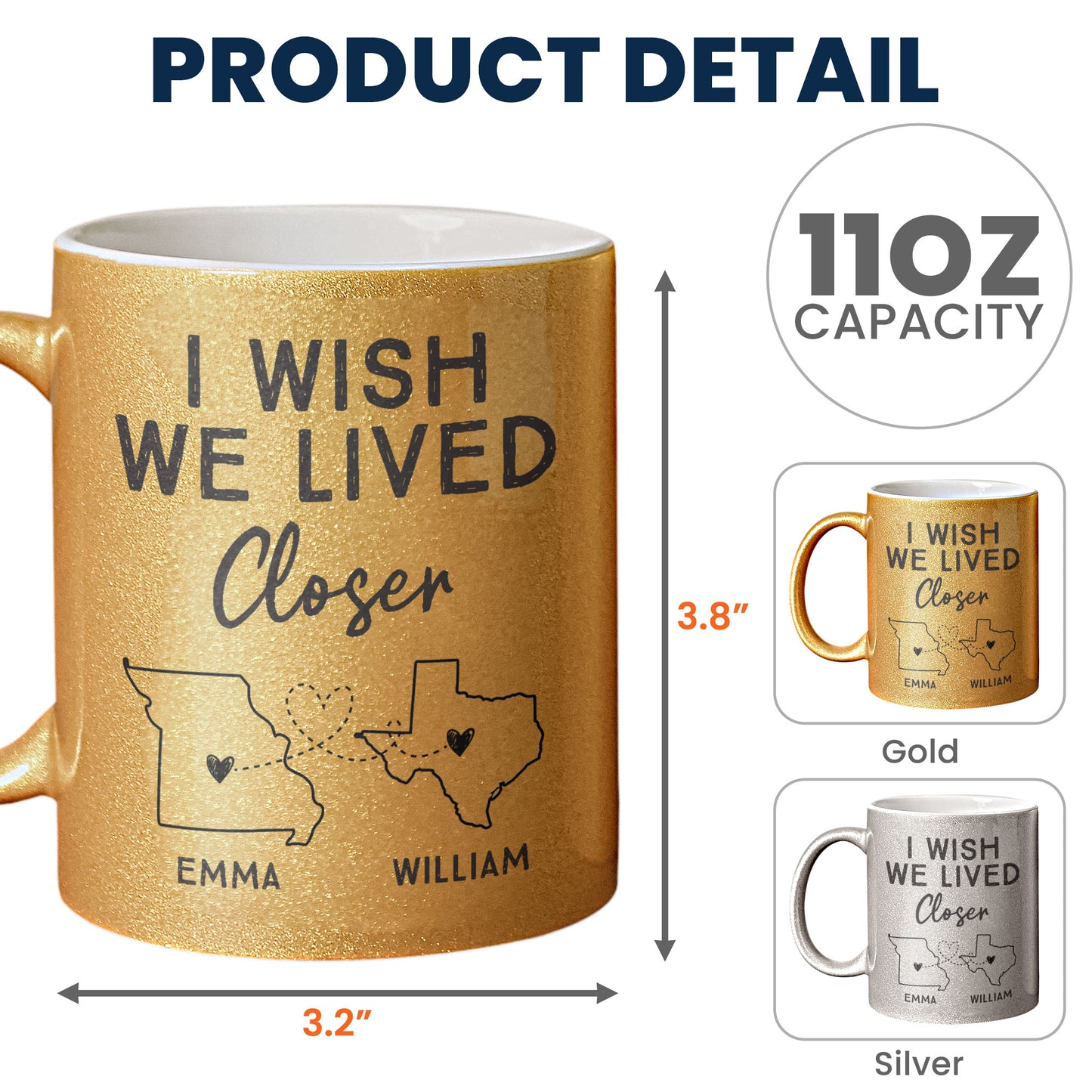 I Wish We Lived Closer - Personalized Glitter Coffee Mug