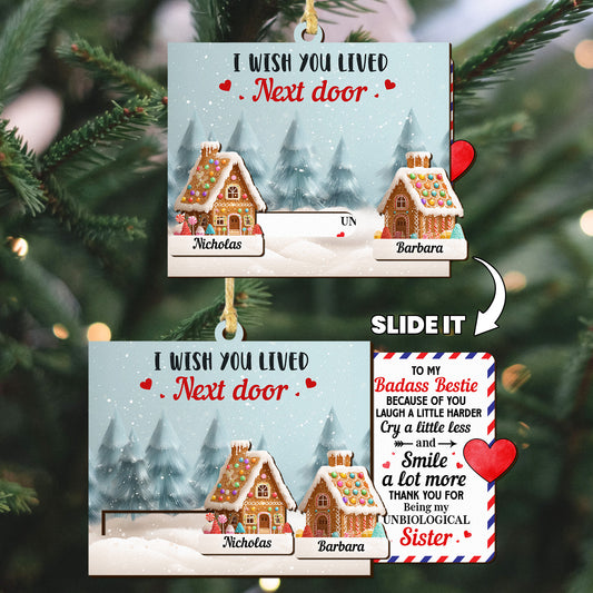 I Wish You Lived Next Door - Long Distance Gift - Personalized Wooden Slider Ornament