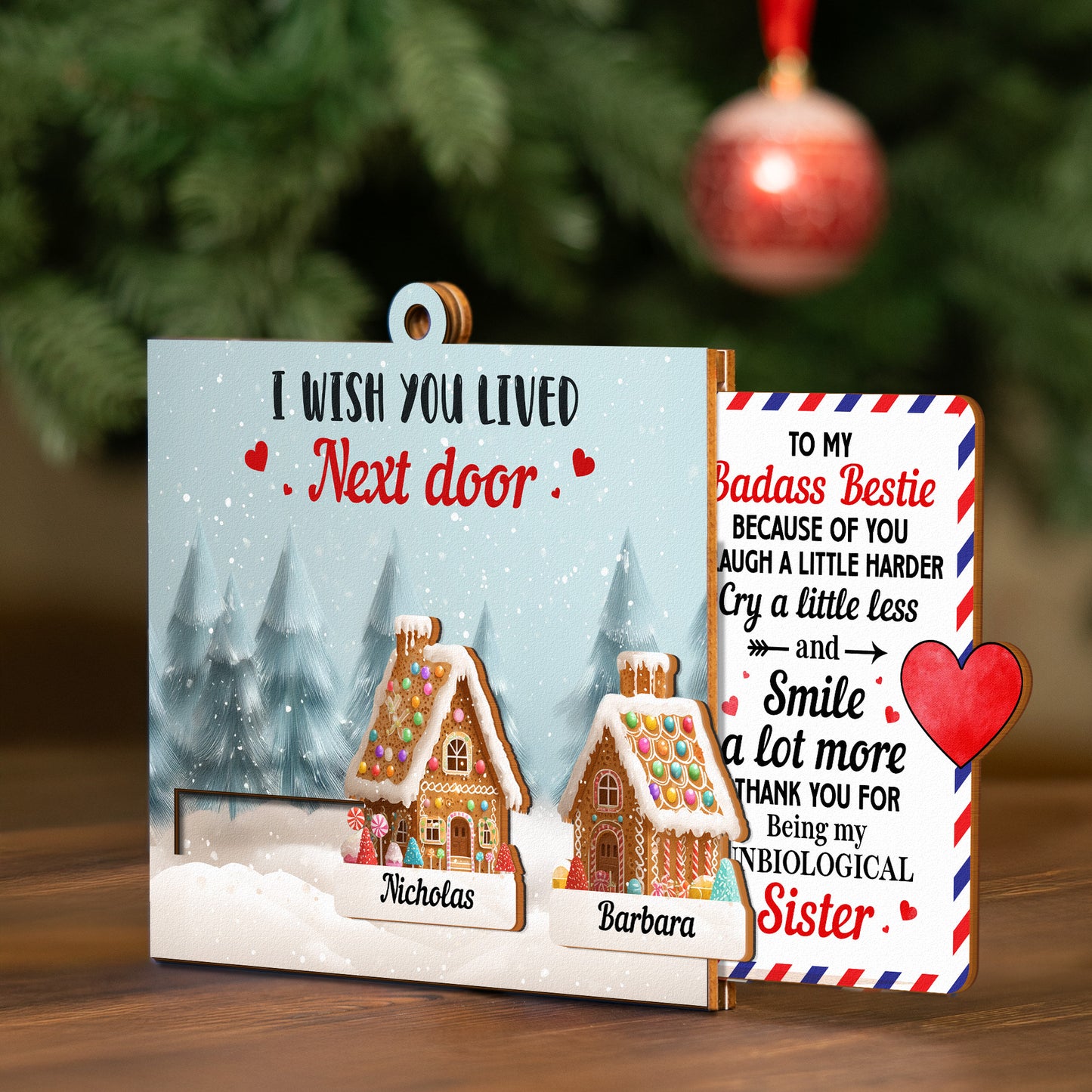 I Wish You Lived Next Door - Long Distance Gift - Personalized Wooden Slider Ornament