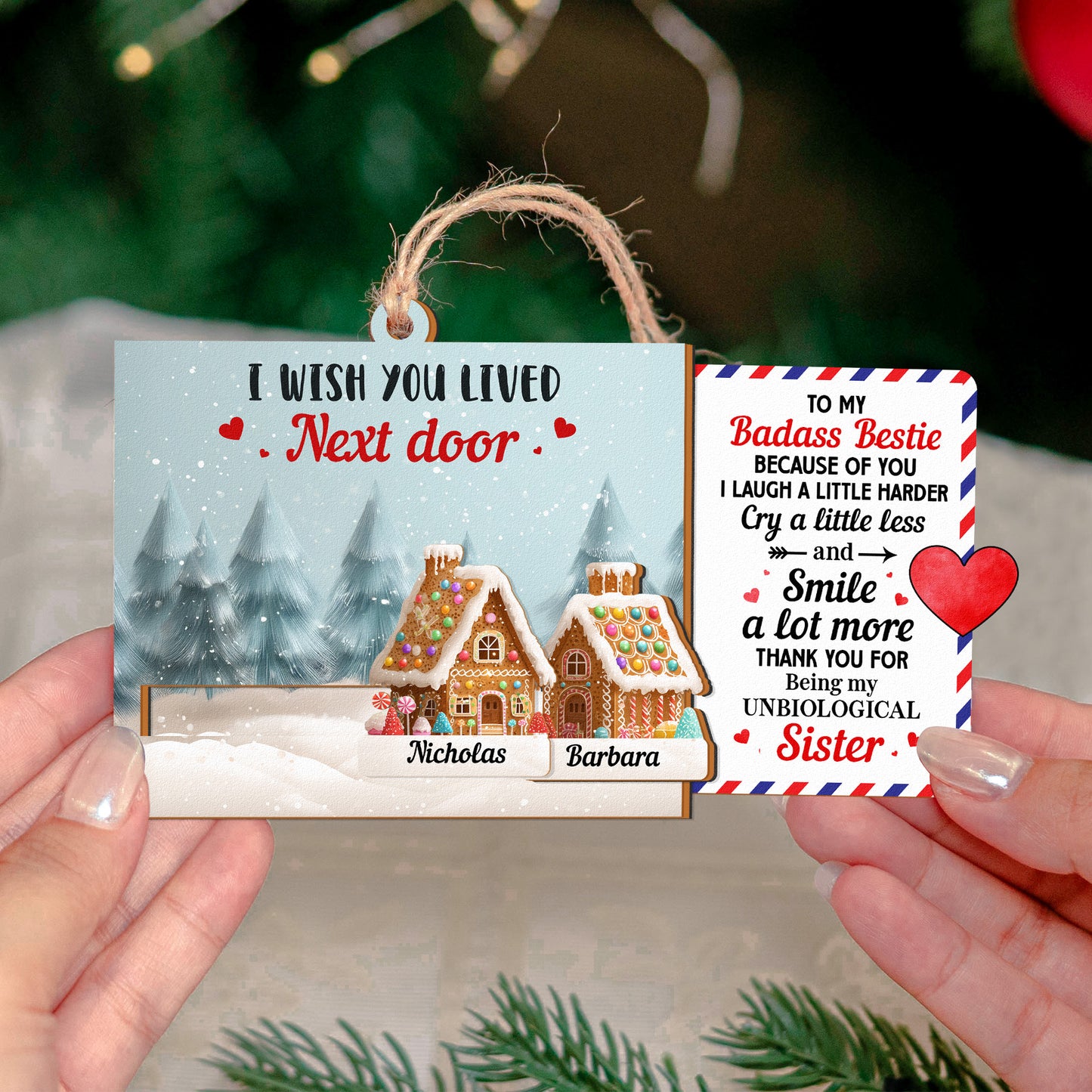 I Wish You Lived Next Door - Long Distance Gift - Personalized Wooden Slider Ornament
