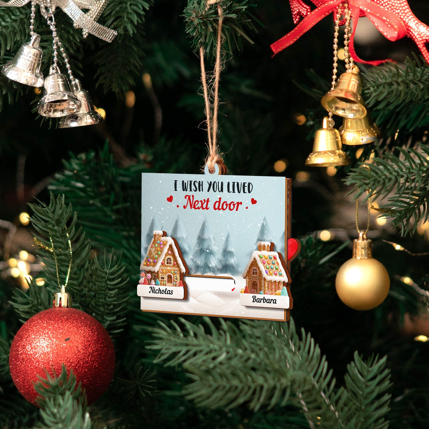 I Wish You Lived Next Door - Long Distance Gift - Personalized Wooden Slider Ornament