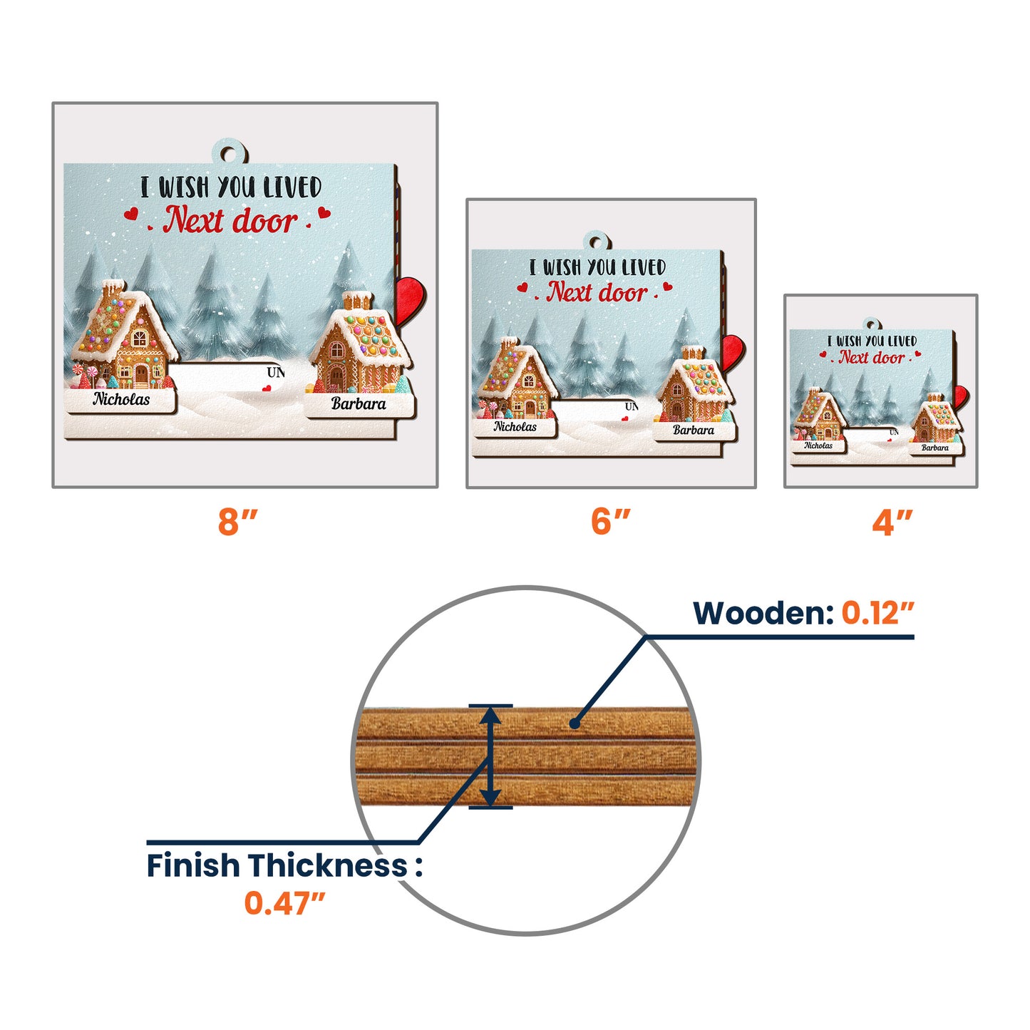 I Wish You Lived Next Door - Long Distance Gift - Personalized Wooden Slider Ornament