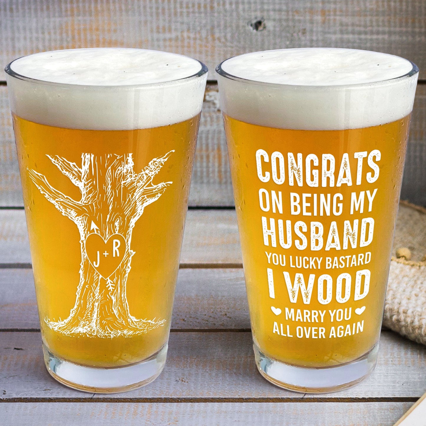 I Wood Marry You All Over Again Anniversary - Personalized Beer Glass