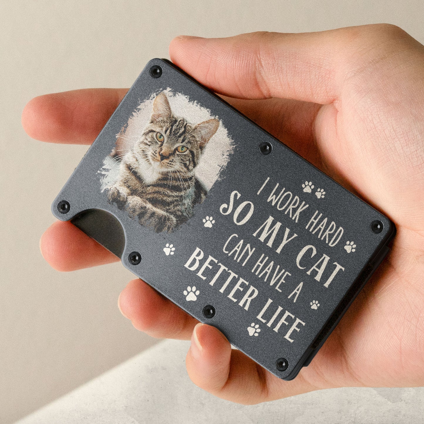 I Work Hard So My Cats Can Have A Better Life - Personalized Photo Metal Card Holder