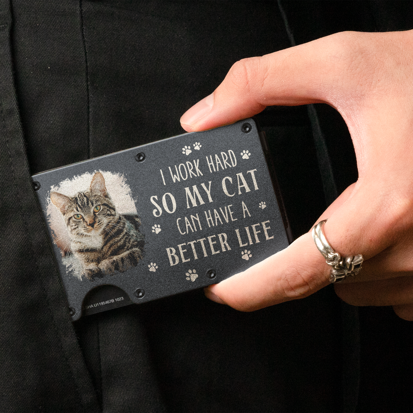 I Work Hard So My Cats Can Have A Better Life - Personalized Photo Metal Card Holder